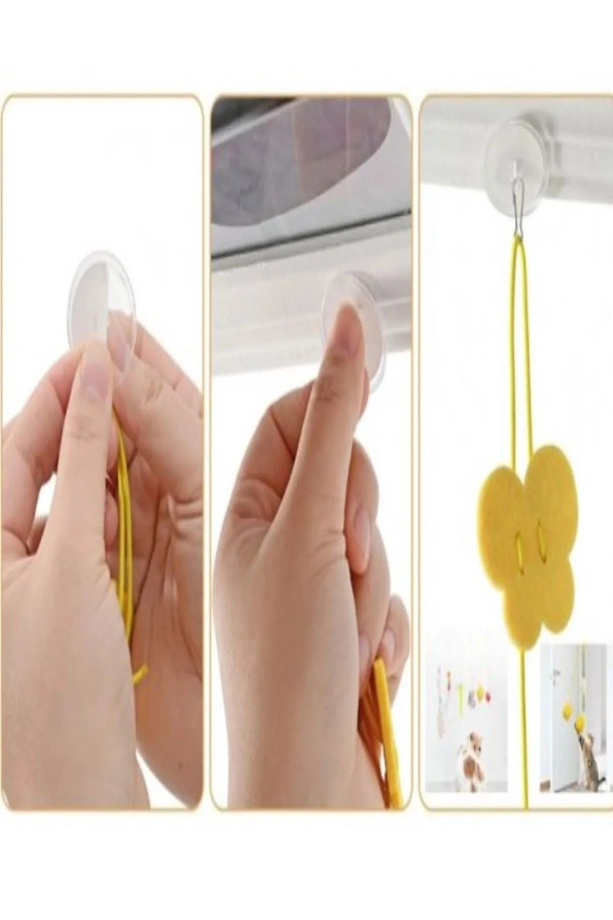 Elastik Kendinden Yapışkanlı Renkli Kedi Oyun Oltası Kedi Oyuncağı Yapışkanlı Olta Eğitim Oyuncağı