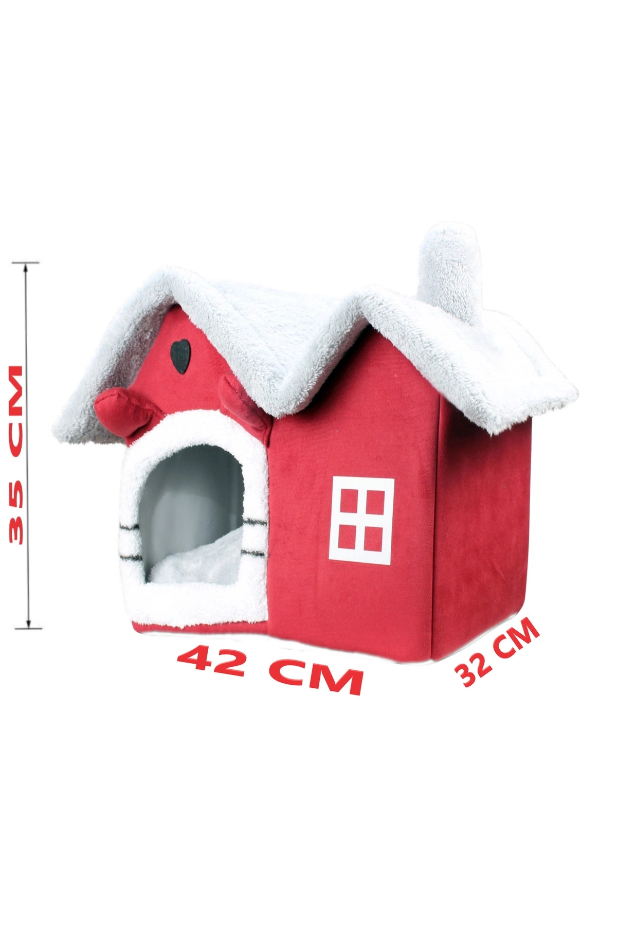 Kedi Evi Yumuşak Yatağı Derin Uyku Ve Kış Evi Çıkarılabilir Minder -villa ( Kırmız S Beden )1adet