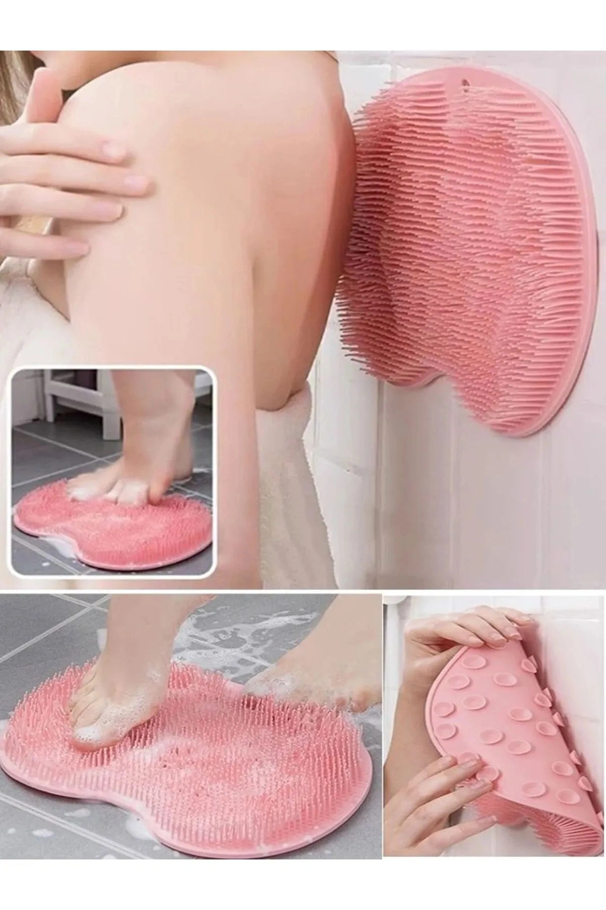 Pratik Silikon Vantuzlu Banyo Fırçası Masaj Pedi Sırt Ayak Kesesi Yıkama Aleti | Sırt Lifi Ayak Matı