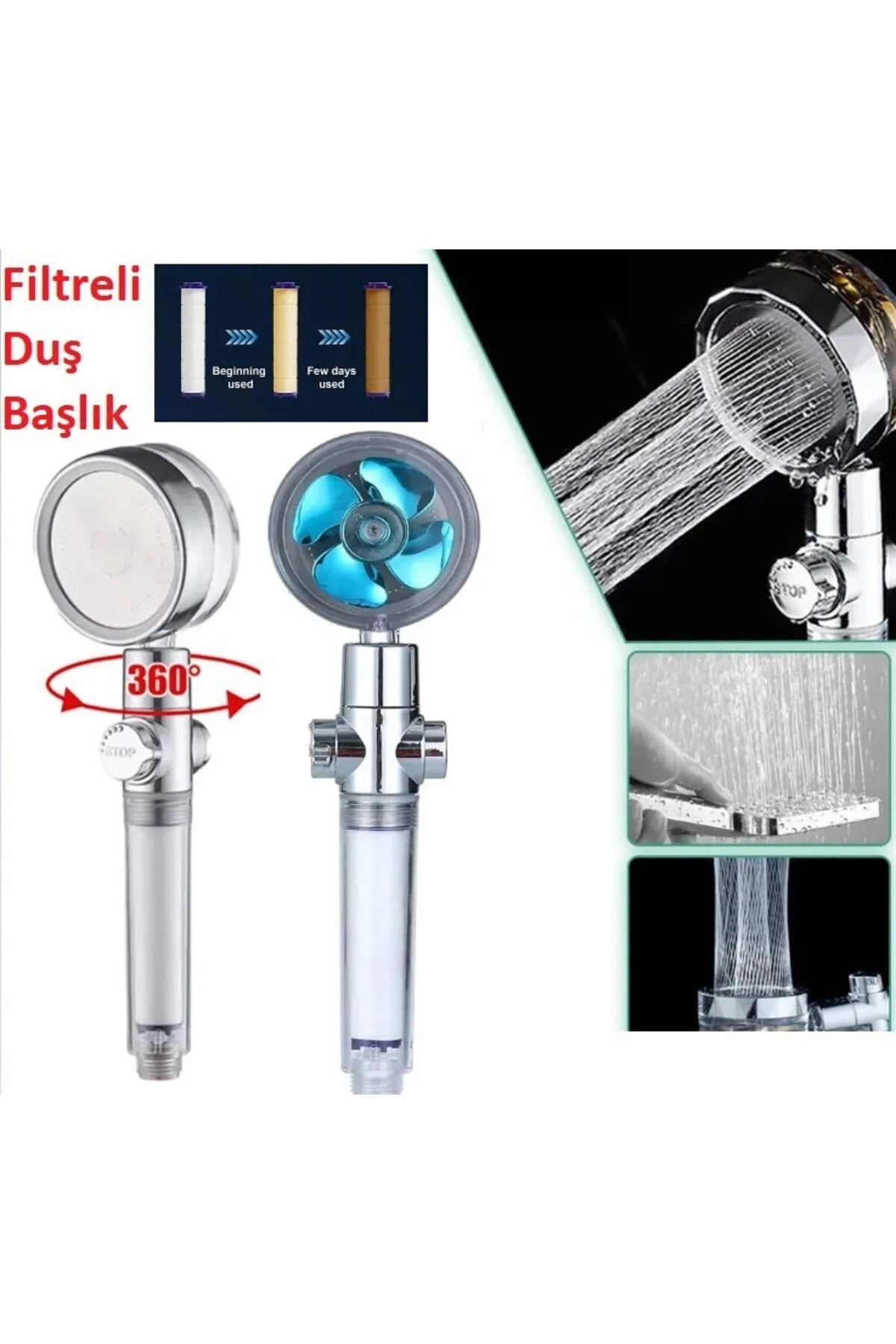 Filtreli Yüksek Basınçlı Pervaneli Duş Başlığı masajlı su tasarruflu duş fiskıye