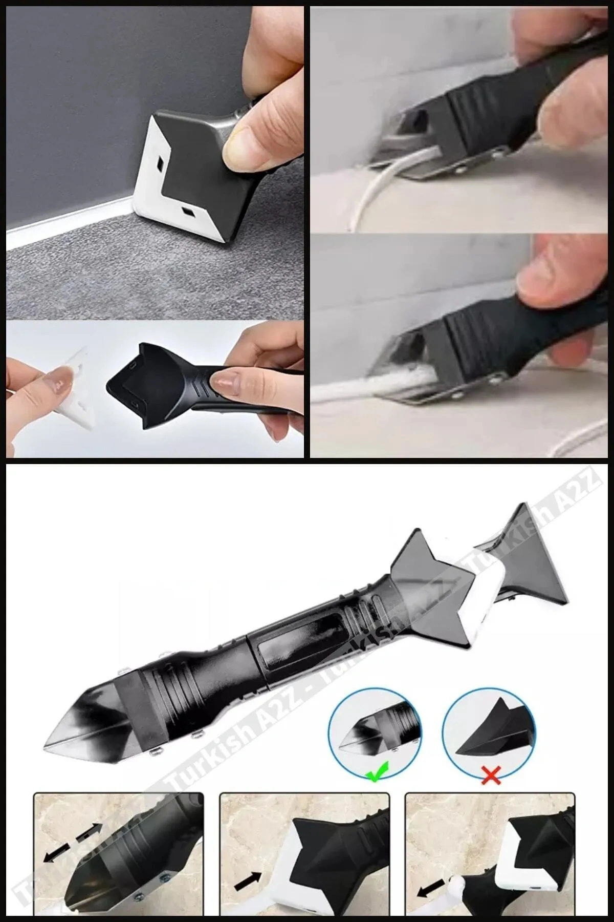 3ü 1 Arada Fayans Derz Dolgu Kazıyıcı Sıyırıcı Silikon Sökücü Ve Uygulayıcı Aparatı 1 ADET