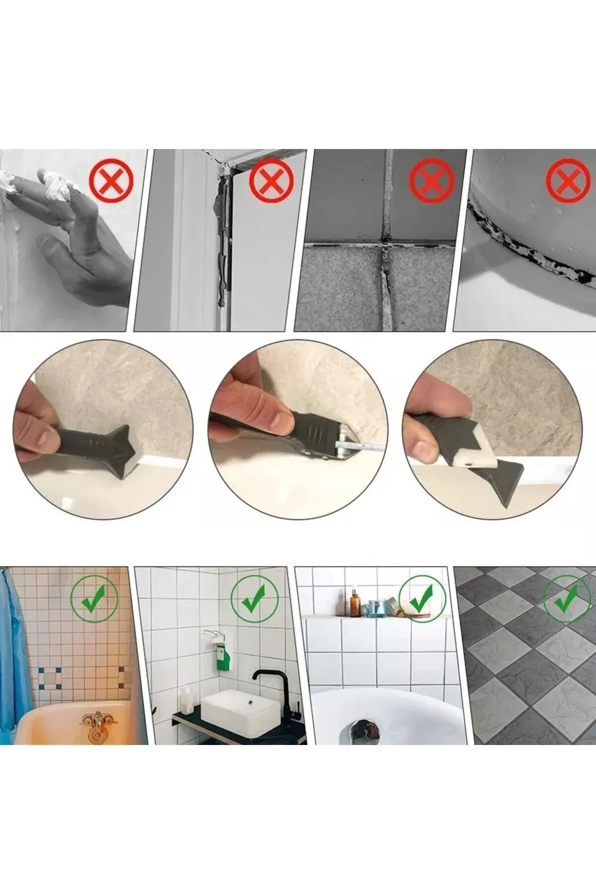 3ü 1 Arada Fayans Derz Dolgu Kazıyıcı Sıyırıcı Silikon Sökücü Ve Uygulayıcı Aparatı 1 ADET