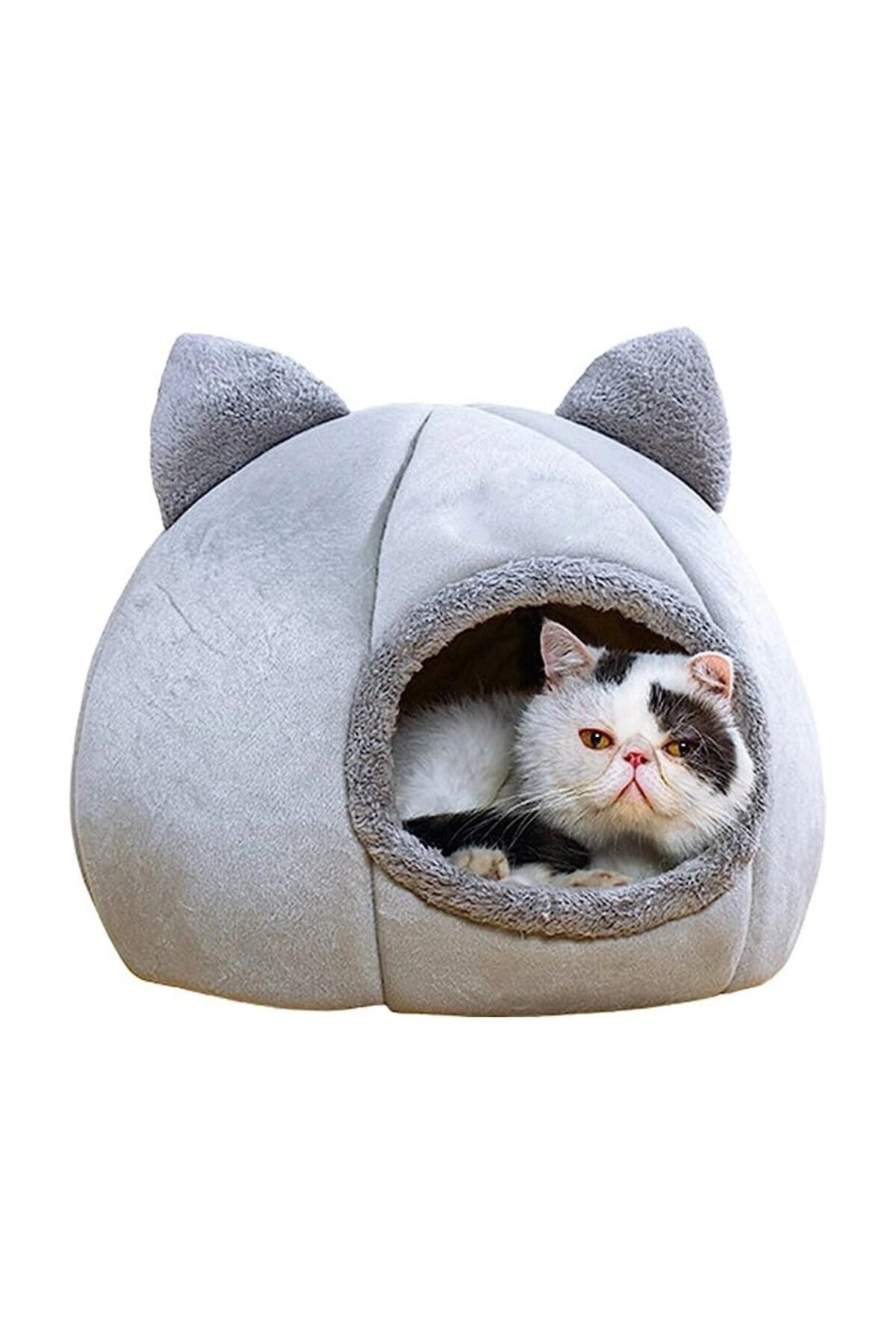 Bal Kabağı Tasarımlı Kedi Evi Yumuşak Kedi Yatağı Derin Uyku Ve Kış Evi Çıkartılabilir Minder Gri