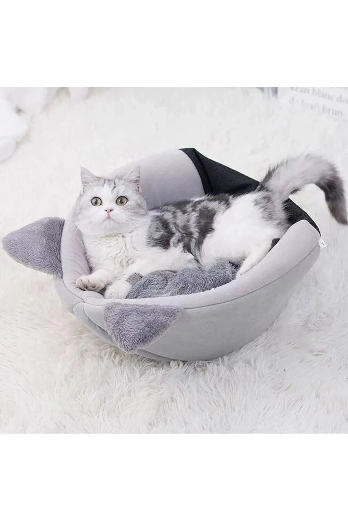 Bal Kabağı Tasarımlı Kedi Evi Yumuşak Kedi Yatağı Derin Uyku Ve Kış Evi Çıkartılabilir Minder Gri