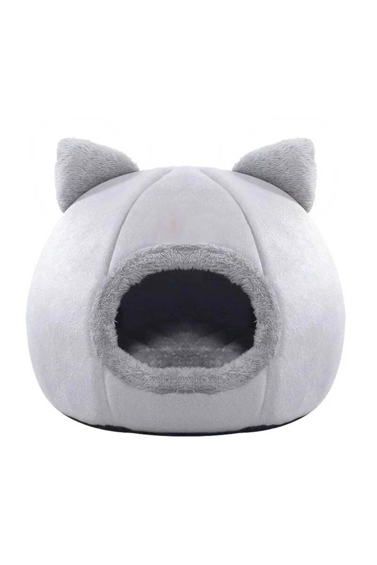 Bal Kabağı Tasarımlı Kedi Evi Yumuşak Kedi Yatağı Derin Uyku Ve Kış Evi Çıkartılabilir Minder Gri