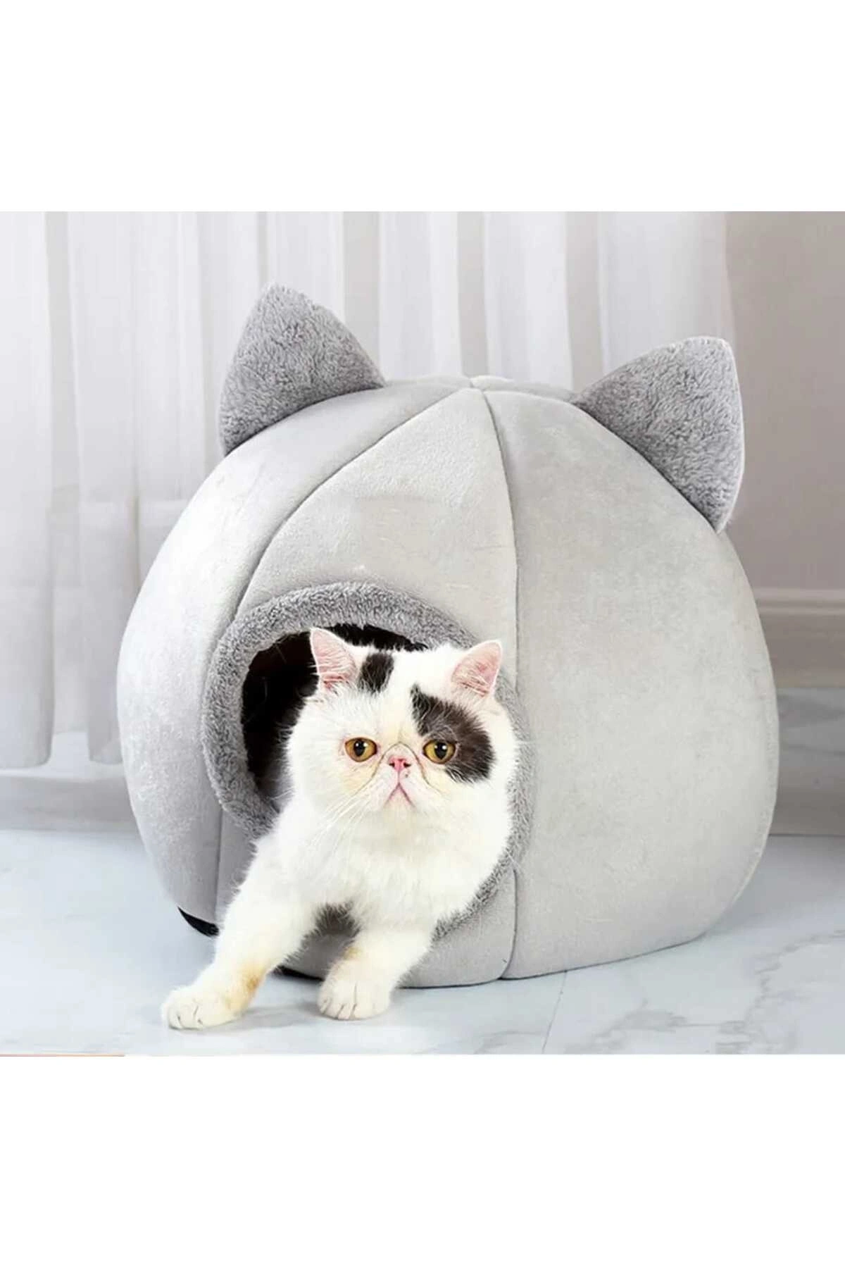Bal Kabağı Tasarımlı Kedi Evi Yumuşak Kedi Yatağı Derin Uyku Ve Kış Evi Çıkartılabilir Minder Gri S