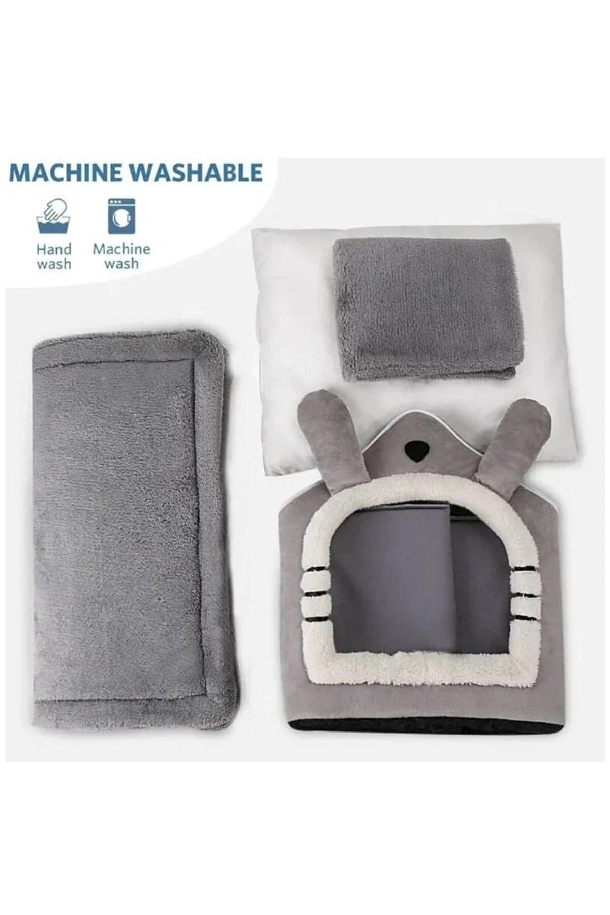 Klasik Model Kedi Evi Yumuşak Kedi Yatağı Derin Uyku Ve Kış Evi Çıkarılabilir Minder Gri