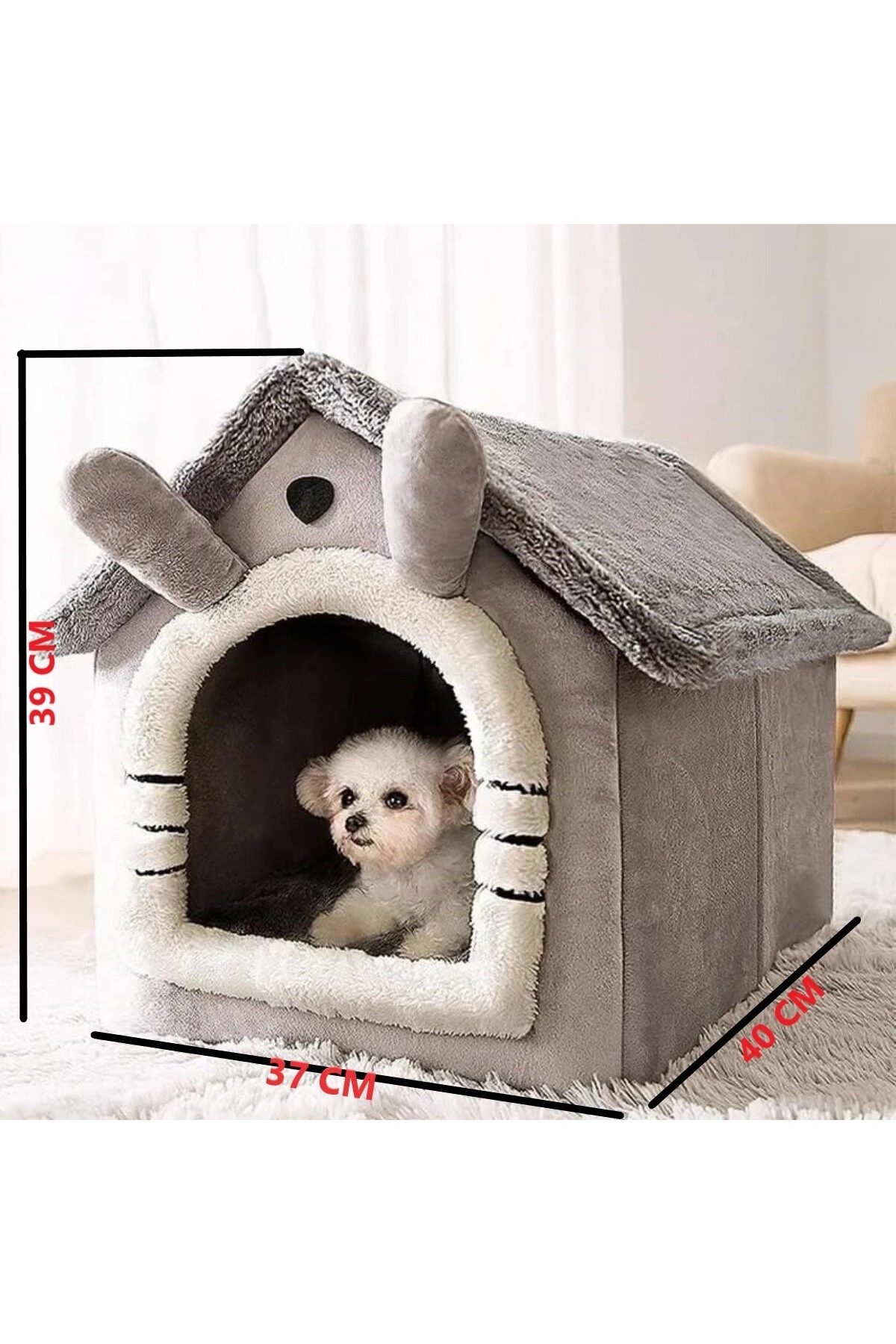 Klasik Model Kedi Evi Yumuşak Kedi Yatağı Derin Uyku Ve Kış Evi Çıkarılabilir Minder GRİ S BEDEN