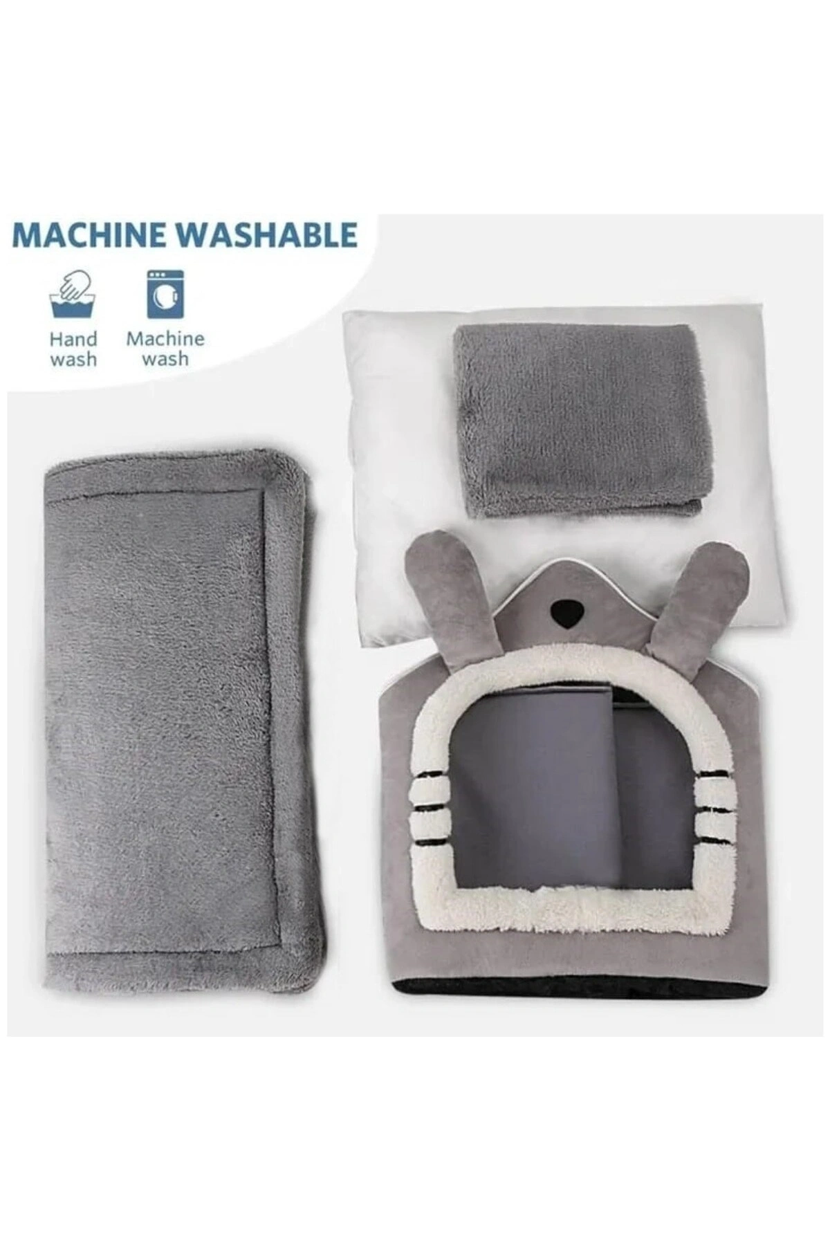 Klasik Model Kedi Evi Yumuşak Kedi Yatağı Derin Uyku Ve Kış Evi Çıkarılabilir Minder GRİ S BEDEN