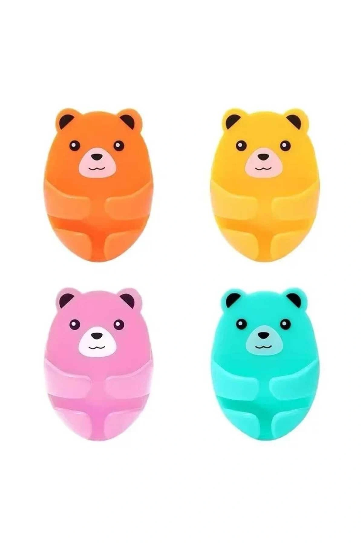 4 Adet Kendinden Yapışkanlı Ayı Desenli Fiş Askısı Priz Soket Kablo Tutucu