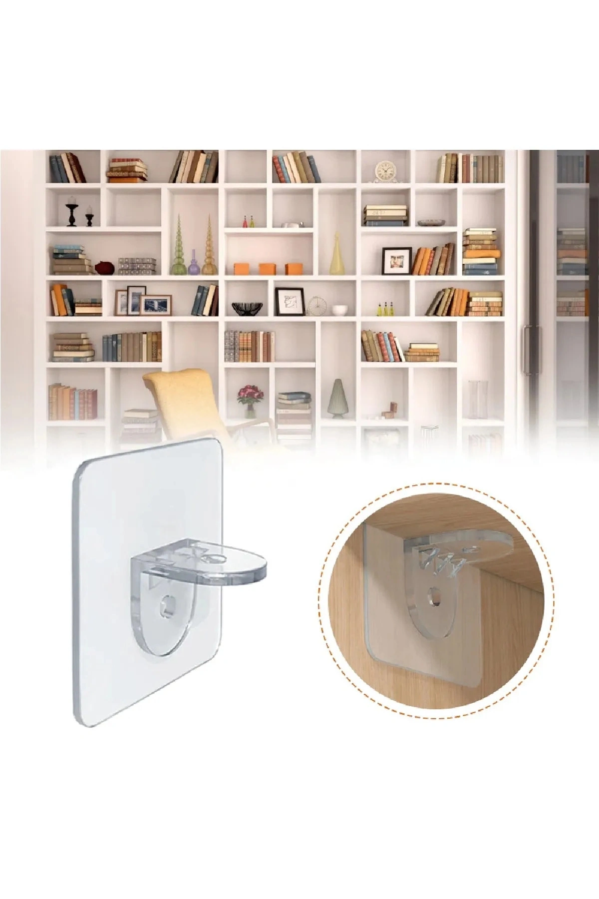 Raf Tutucu Dolap Içi Raf Ayırıcı Raf Destekleyici Yapışkan Pratik Raf Tutucu Portatif Menteşe 4 Adet