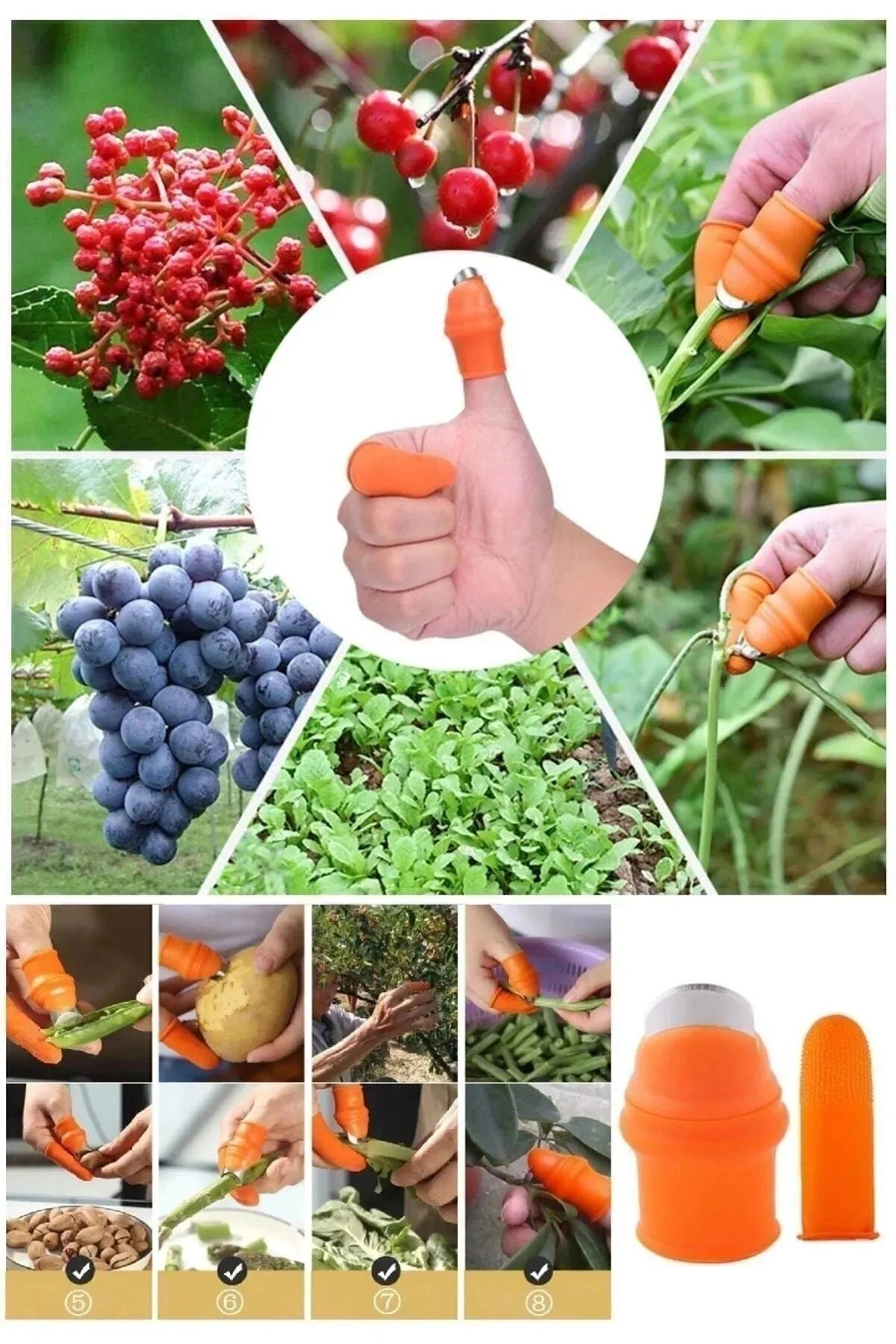 Pratik Baş Parmak Koruyucu Eldiven Sebze Meyve Soyucu Kesme Ayıklayıcı Silikon Aparat L BEDEN