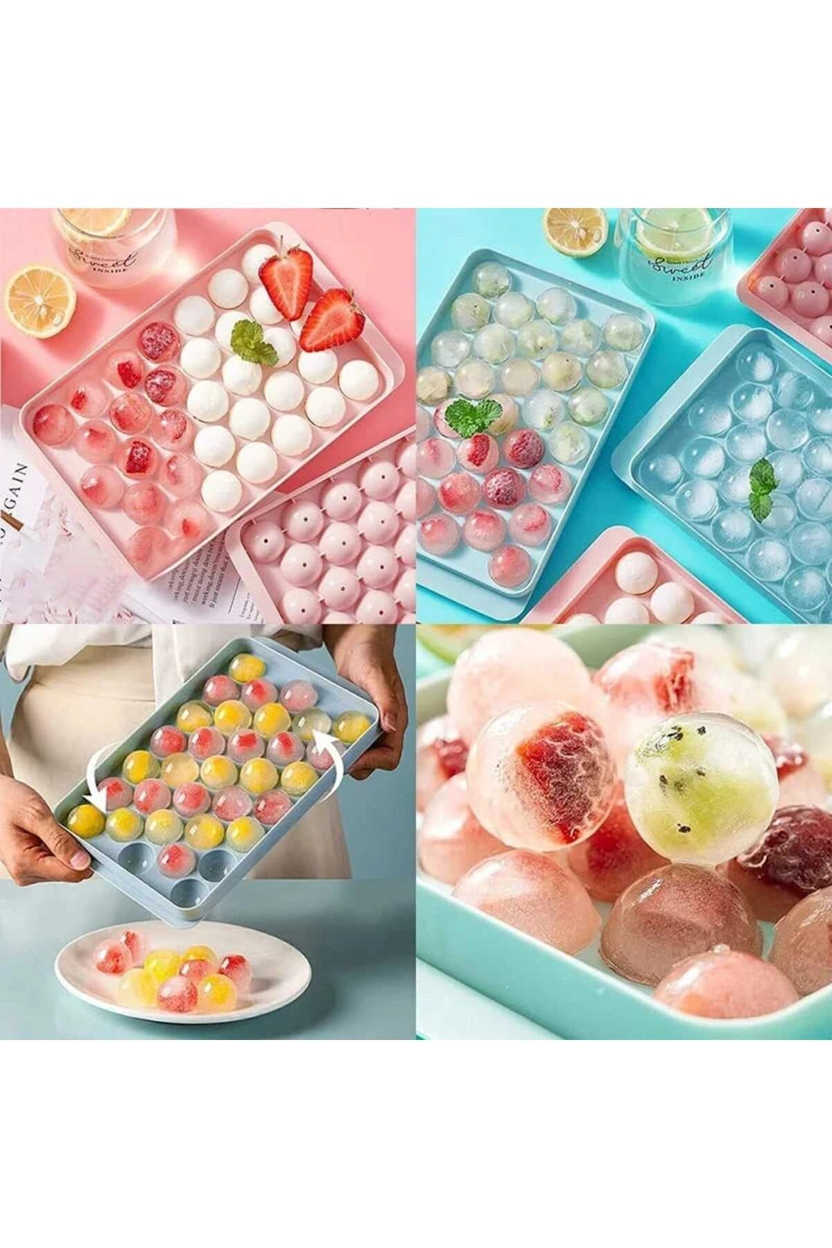 Küre Buz Kalıbı Kapaklı 33 Hazneli Yuvarlak Buz Kalıbı Kokteyl Sunum Buz Kalıbı 1 Adet