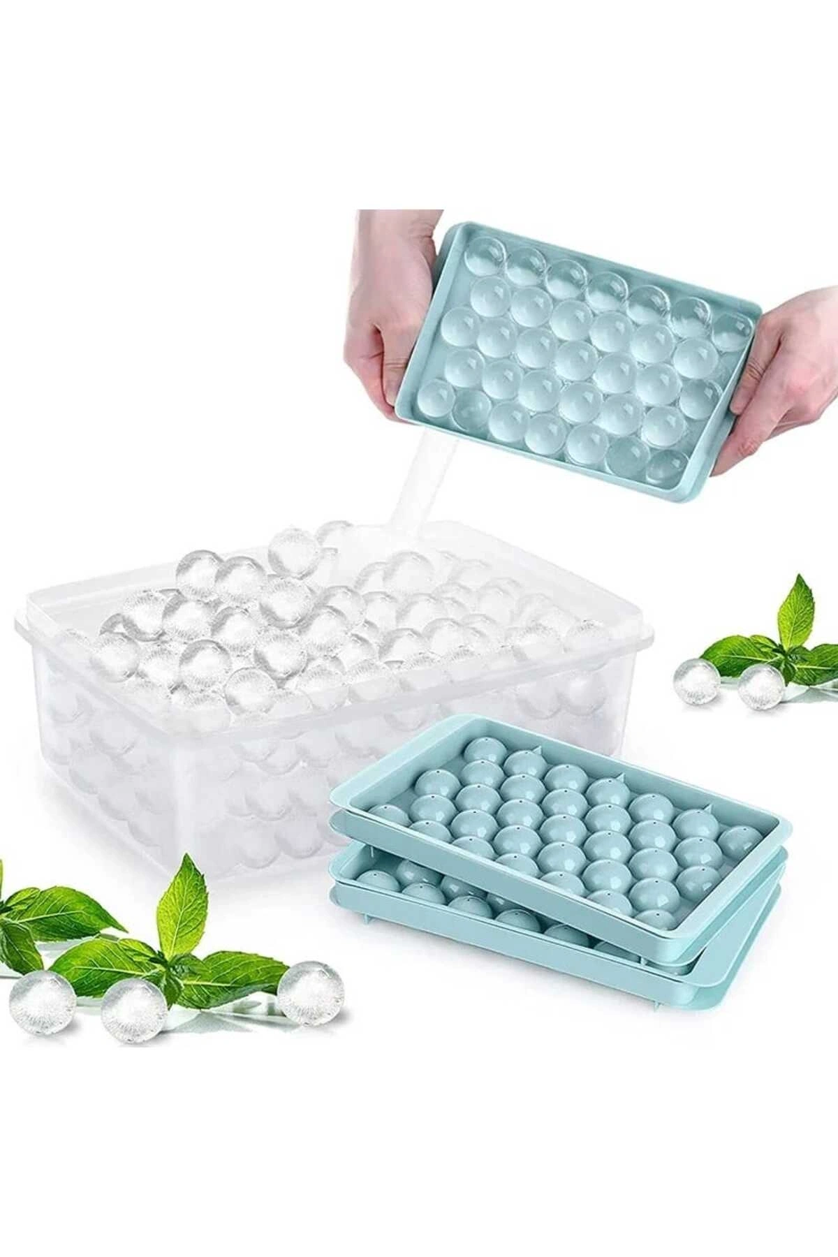 Küre Buz Kalıbı Kapaklı 33 Hazneli Yuvarlak Buz Kalıbı Kokteyl Sunum Buz Kalıbı 1 Adet