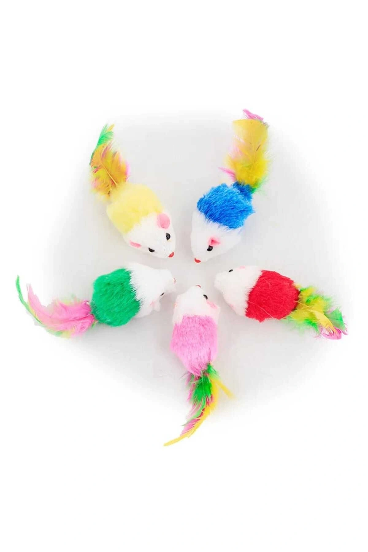 Renkli Tüylü Gerçekci Fare Kedi Oyuncağı 5 Adet
