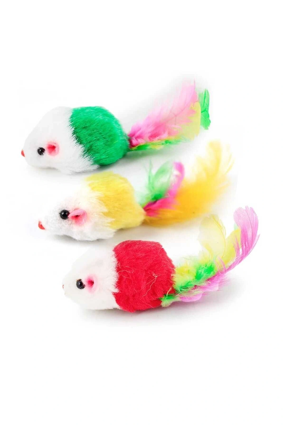 Renkli Tüylü Gerçekci Fare Kedi Oyuncağı 5 Adet