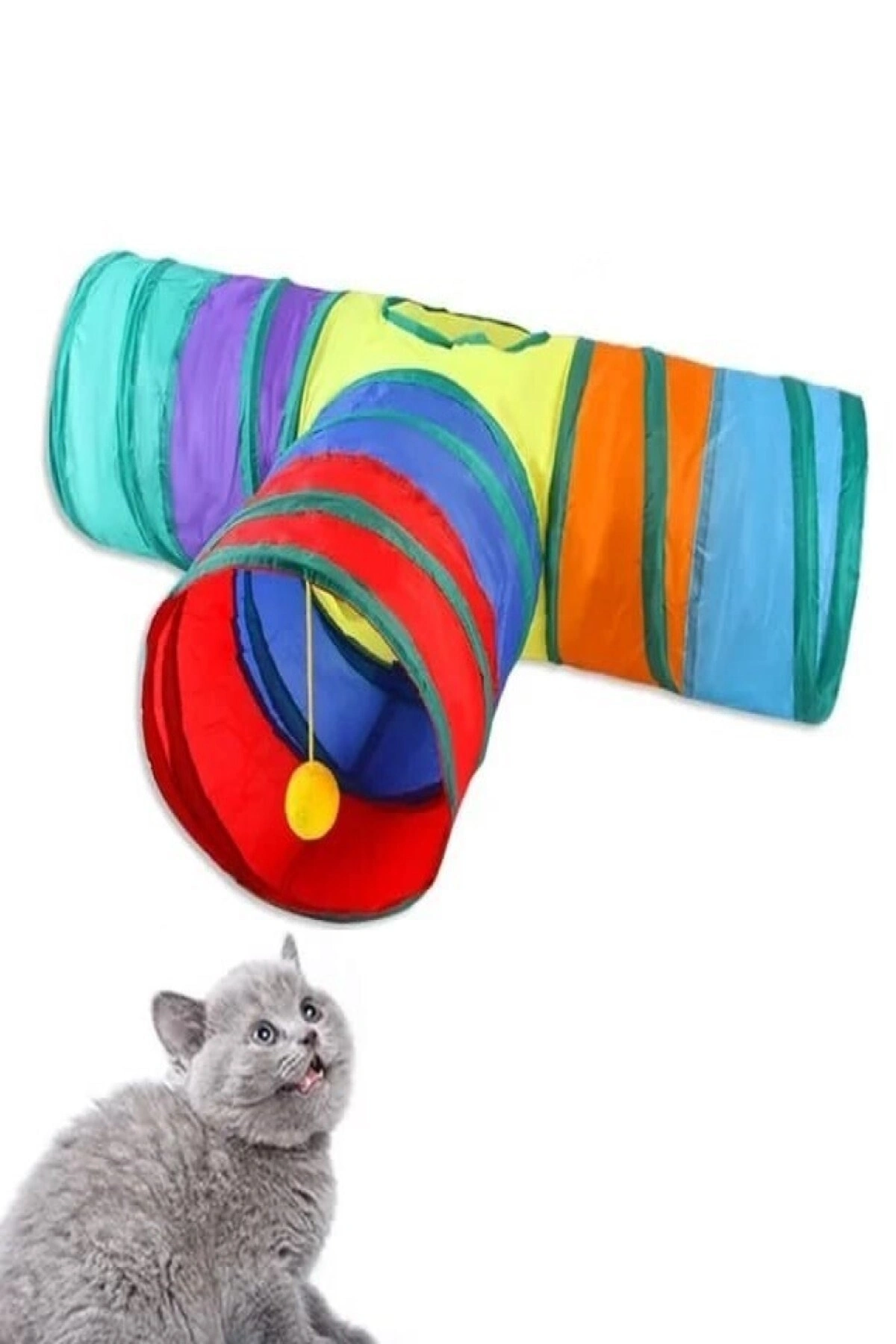T Kedi Tüneli Katlanır Gökkuşağı Uzun Düz Kedi Köpek Oyun Tüneli Evcil Hayvan Oyun Tüneli