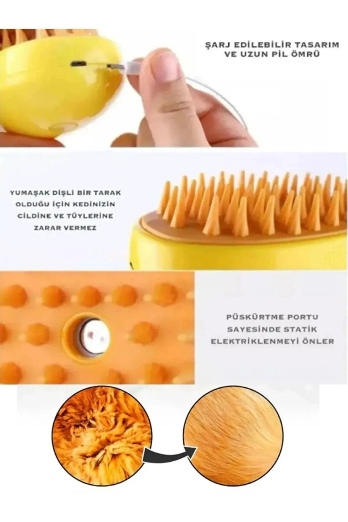 Buharlı Kedi & Köpek Yıkama Fırçası Tarağı Yumuşak Silikon