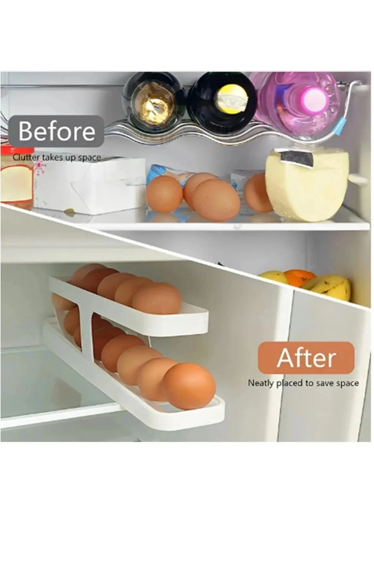 2 Katlı Otomatik Buzdolabı Yumurta Standı Yumurtalık Rafı Saklama Kabı Buzdolabı Organizeri