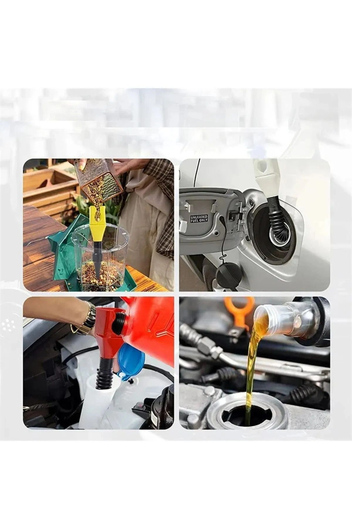 Araç Yağ Benzin Doldurma Hunisi Açılabilir Yer Kaplamaz Yağ Benzin Dökme Aparatı 2 Adet