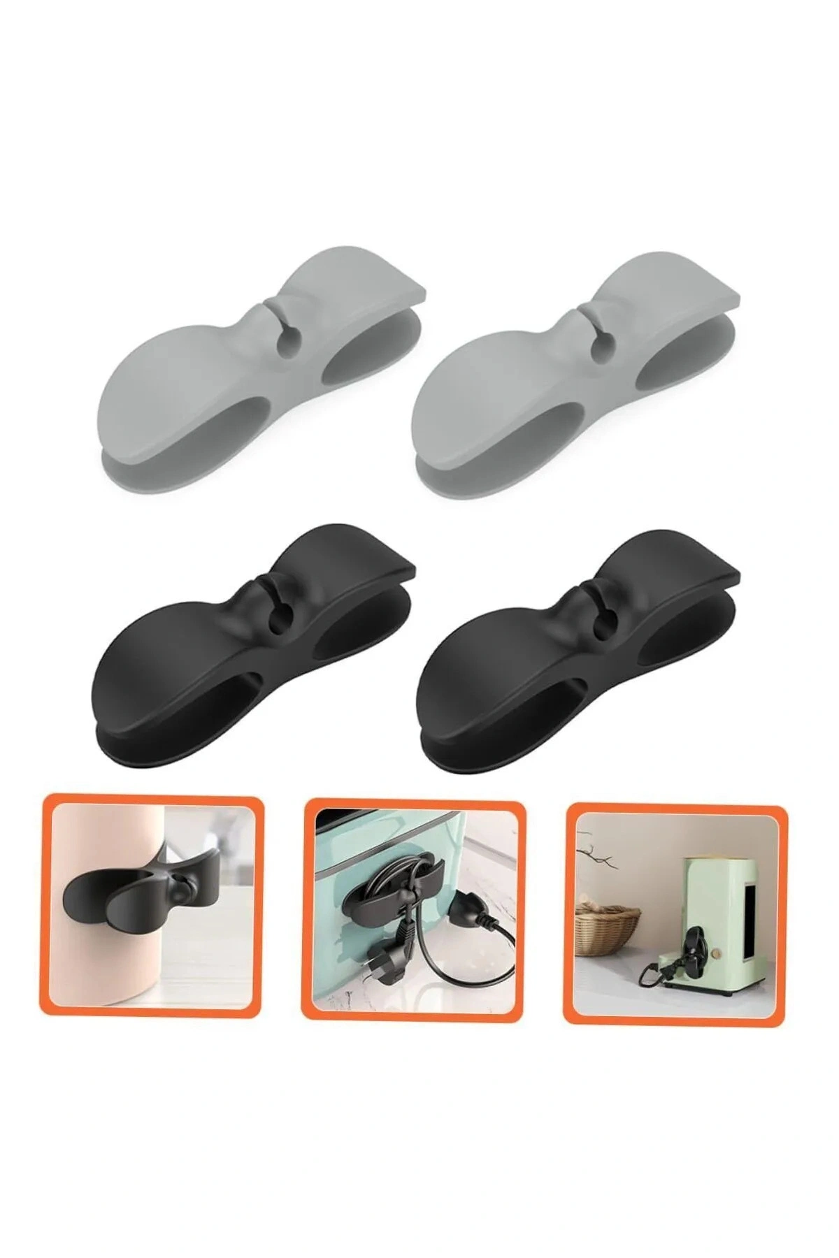 Yapışkanlı Airfryer Kablo Düzenleyici Çok Amaçlı Kablo Tutucu Kablo Toparlayıcı SİYAH  (2 ADET)