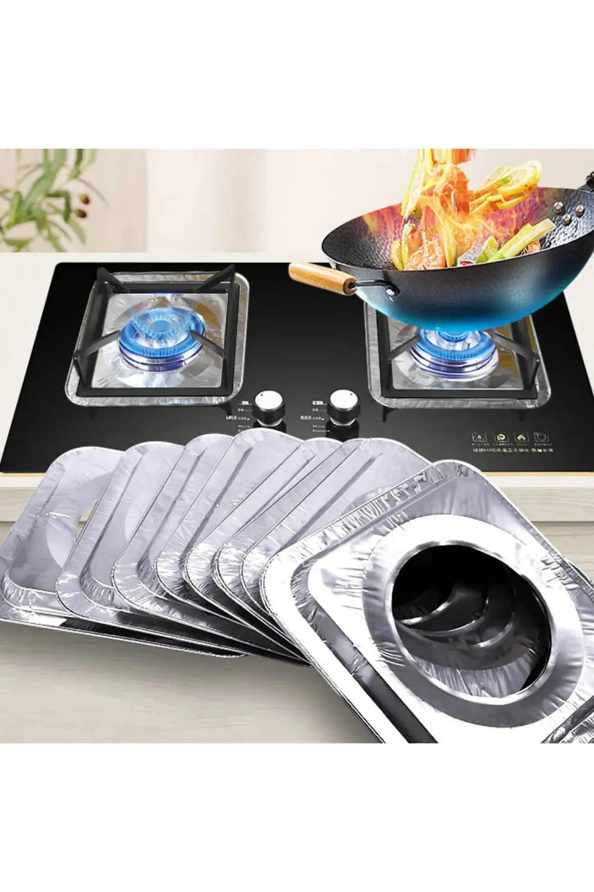Tekrar Kullanılır 10lu Ocak Üstü Koruyucu Leke Önleyici Isıya Dayanıklı Ocak, Izgara Koruyucu Folyo