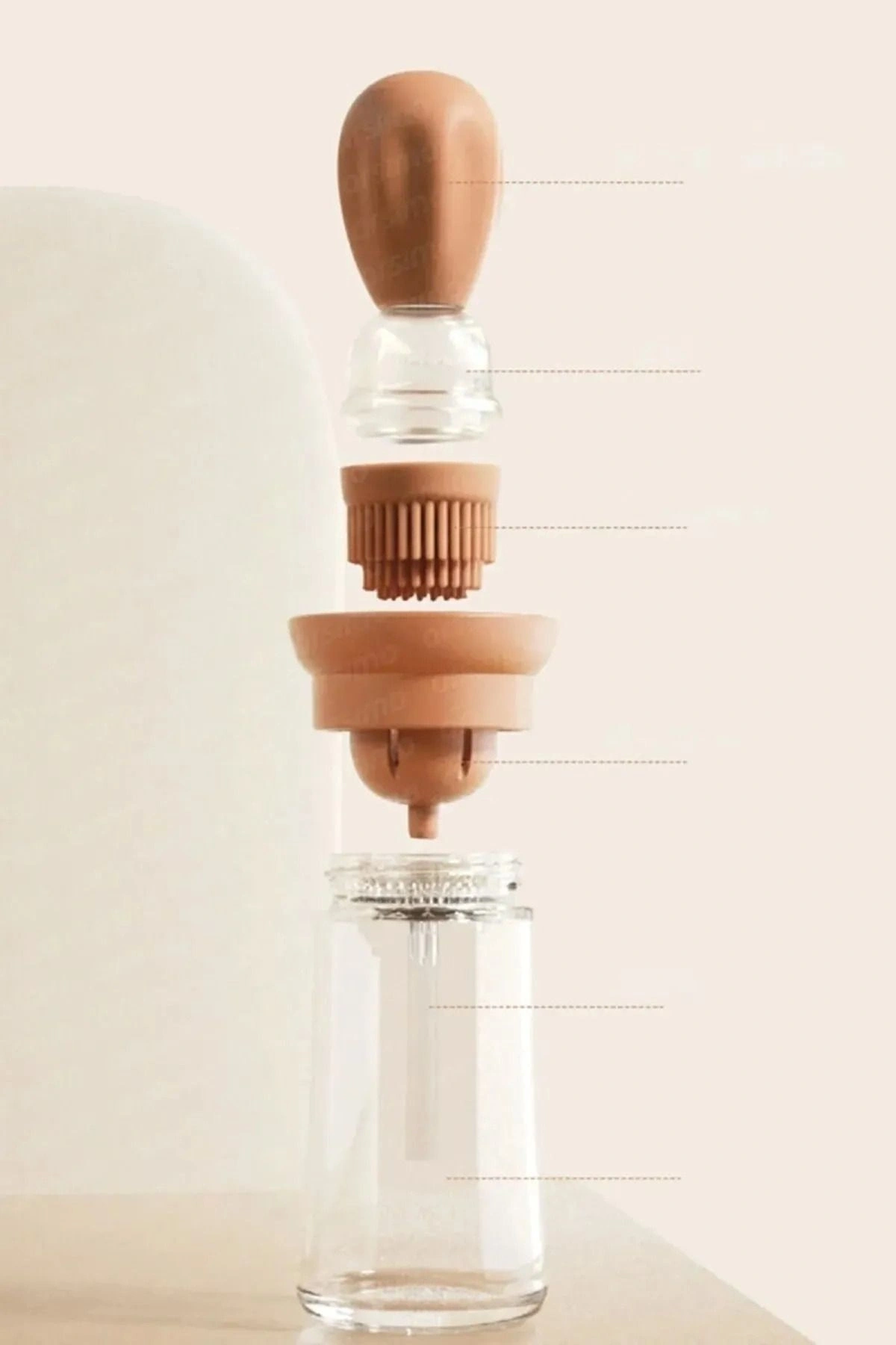 Hazneli Silikon Yağ Sos Ve Yumurta Fırçası Yağ Fırçası Yağlık Silikon Fırçalı Yağdanlık - Krem