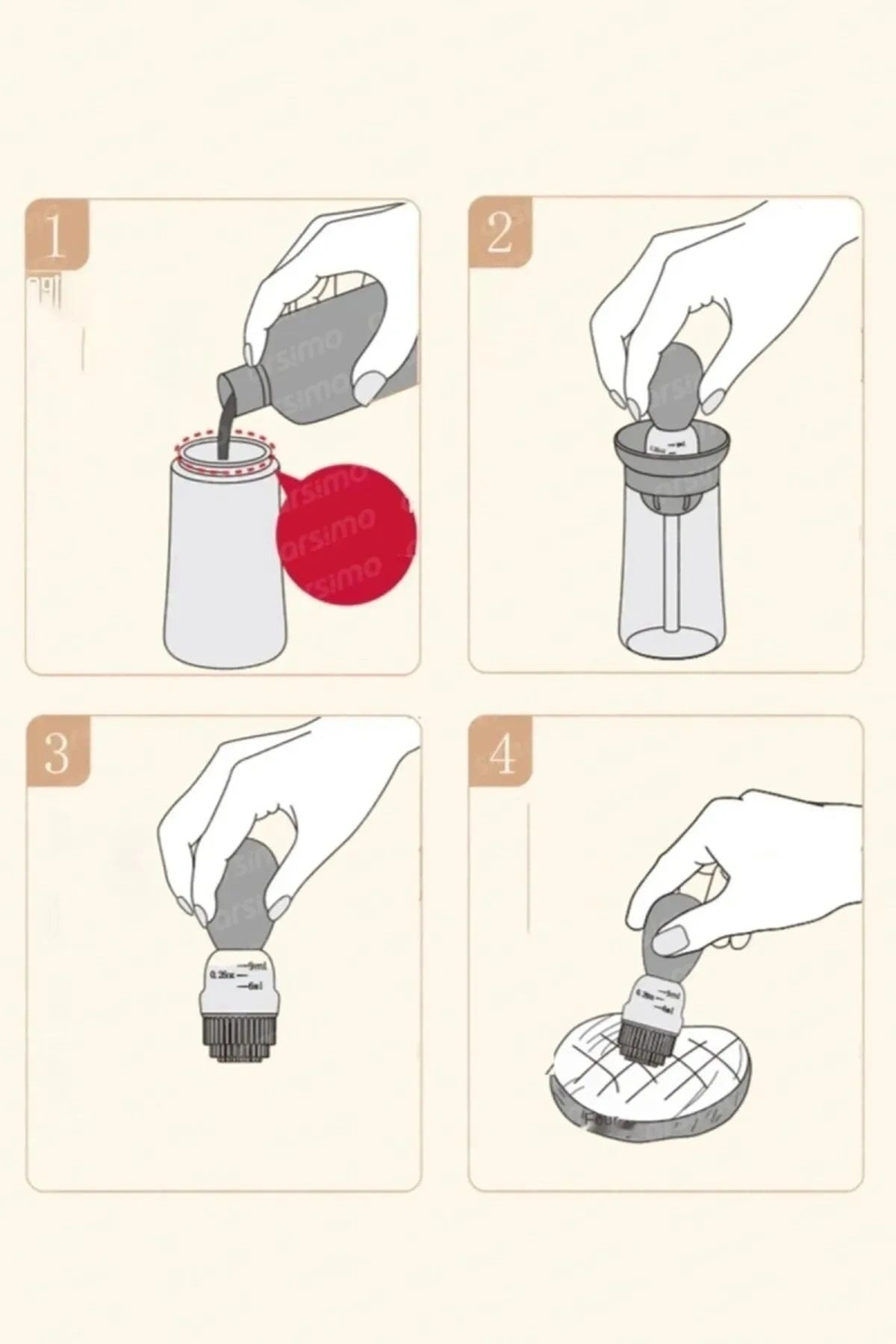 Hazneli Silikon Yağ Sos Ve Yumurta Fırçası Yağ Fırçası Yağlık Silikon Fırçalı Yağdanlık - Krem