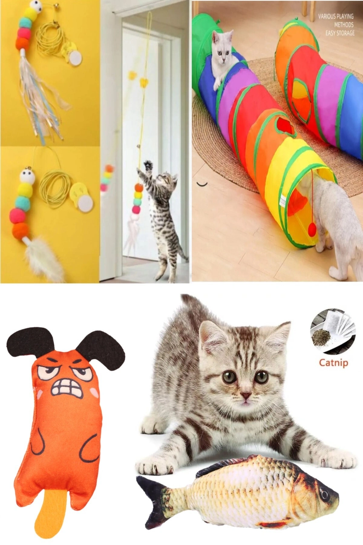 Oyun Seti Kedi Tüneli 1 Ad Elastik Olta 1 Ad  Peluş Balık Sazan 1 Ad  Peluş Fare Turuncu 1 Ad