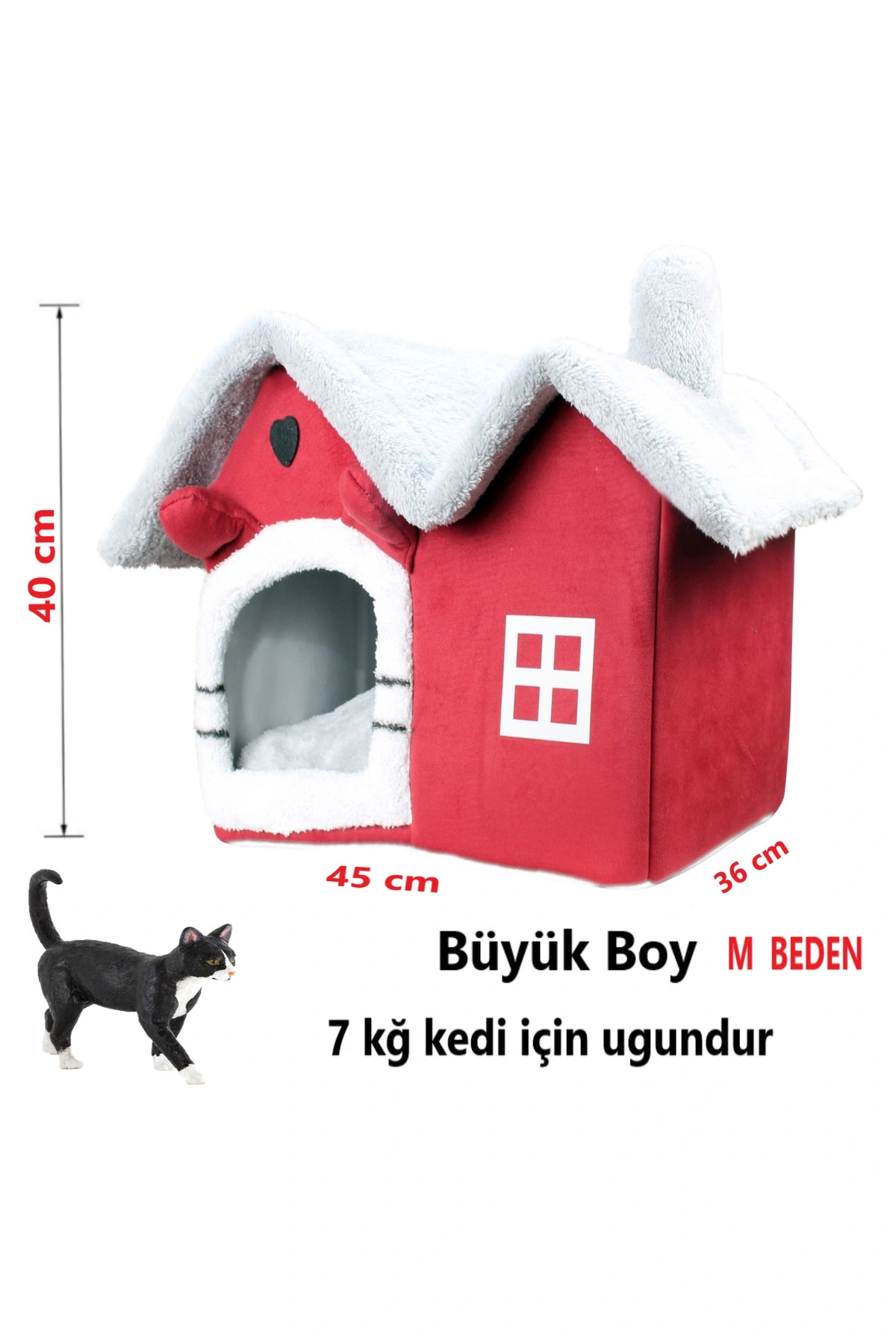 Kedi Evi Yumuşak Yatağı Derin Uyku Ve Kış Evi Çıkarılabilir Minder -villa ( Kırmız M Beden )1adet