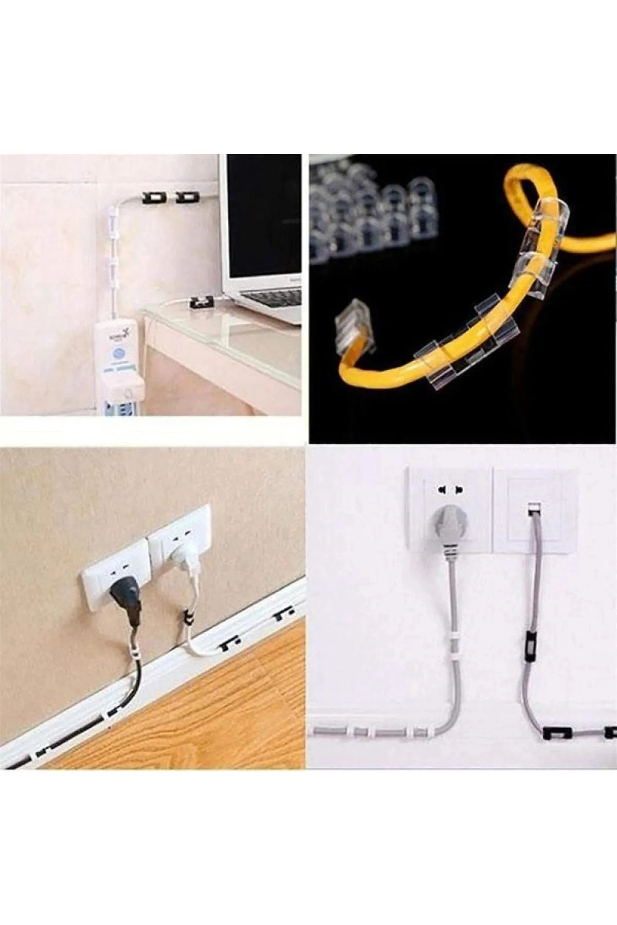 Kablo Düzenleyici Klipsler  Sabitleyici Duvar Fayans Cam Kablo Tutucu Yapışkanlı   20 Adet