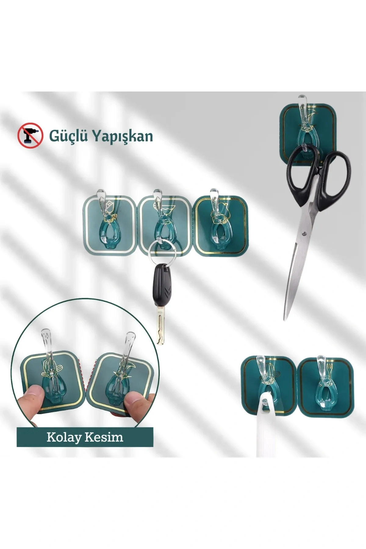 6 Kancalı Kendinden Yapışkanlı Askı Tek Parça Renkli Pratik Duvar, Banyo, Mutfak Askısı