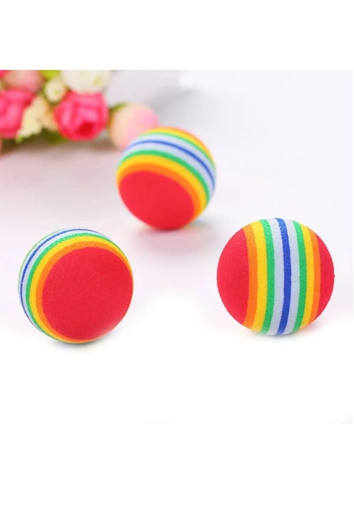 3 lü Gökkuşağı Sünger Kedi Köpek Çiğneme Oyun Topu 4,2 Cm Diş Çıkarma Interaktif Oyuncak