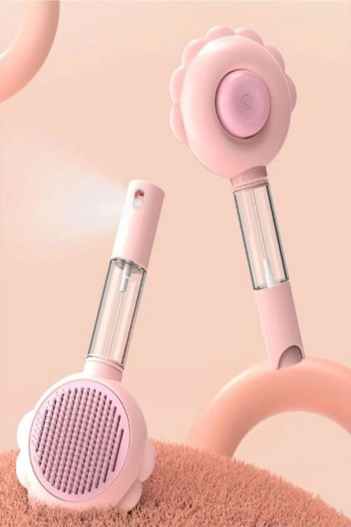 Basmalı Telli Su Sprey Hazneli Hayvan Kedi Köpek Fırçası Çift 2in 1