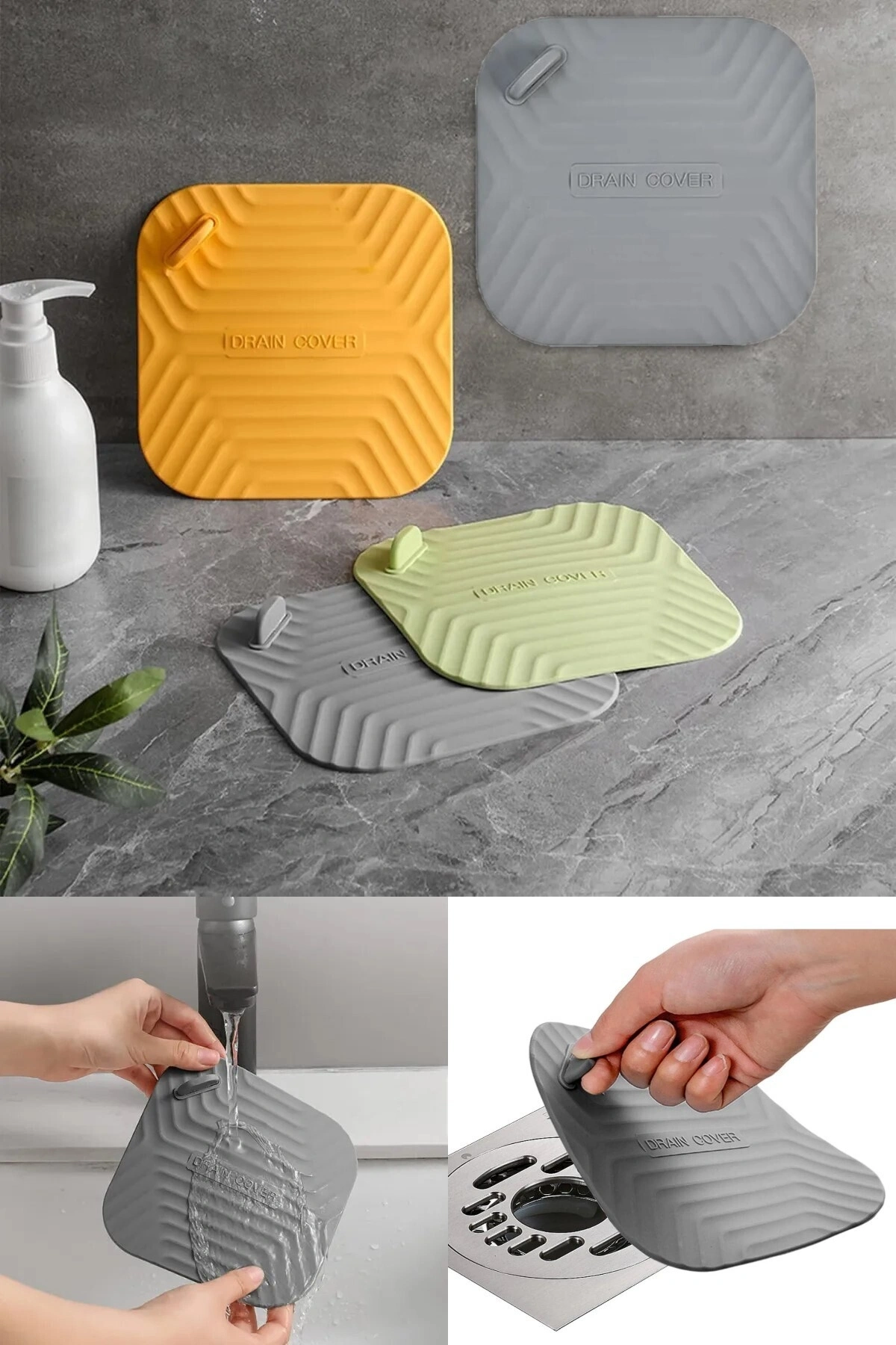 Siyah Renk Kare Kötü Koku Önleyici Silikon Mat Banyo Mutfak Lavabo Balkon Gider Tıpası Kapağı