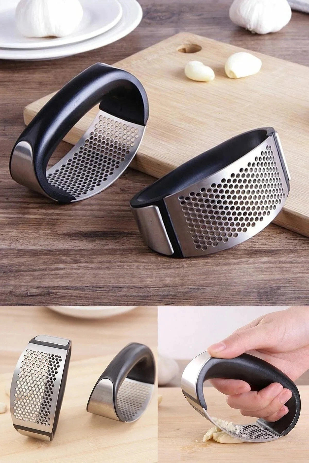 Tutma Kollu Sarımsak Ezici Pres Patates Püresi Yapma Aleti Paslanmaz Çelik Mutfak Gereci