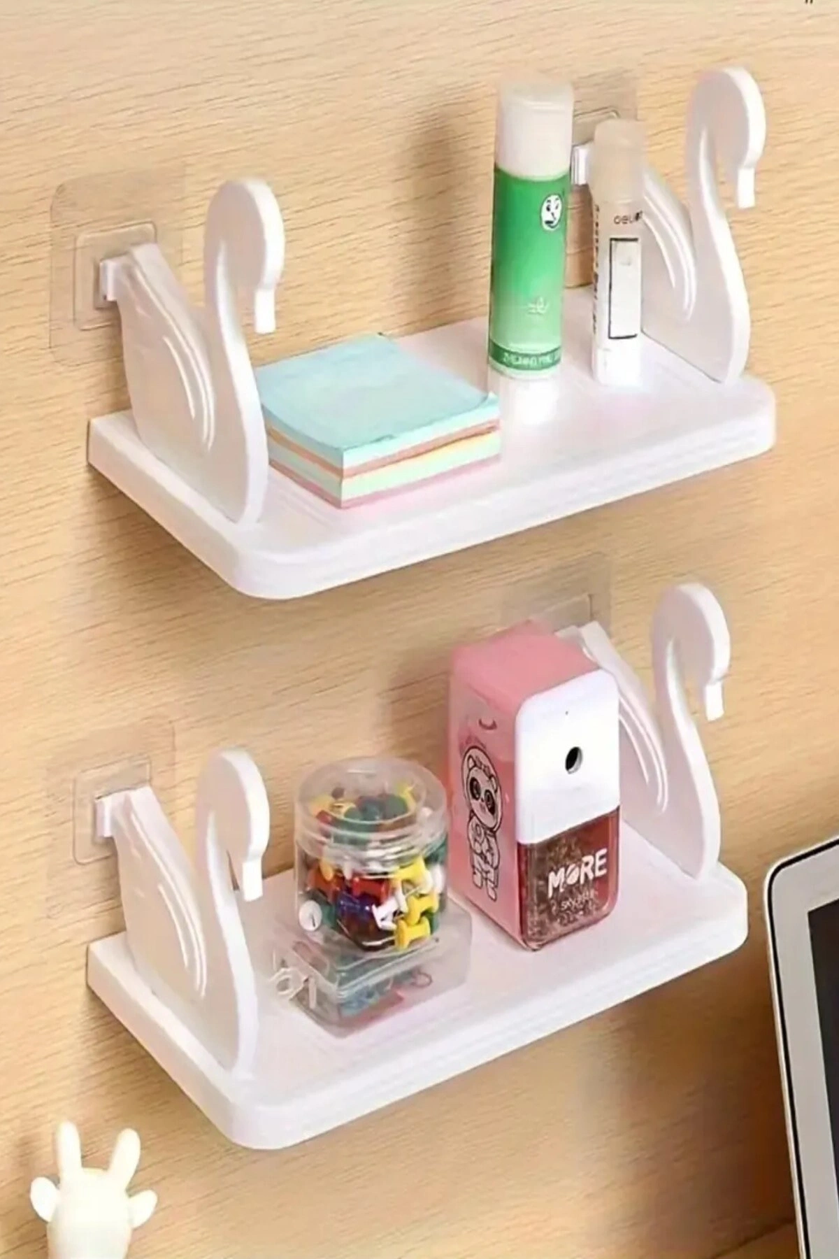 Kuğu Tasarımlı Kendinden Yapışkanlı Pratik Raf  1 Adet