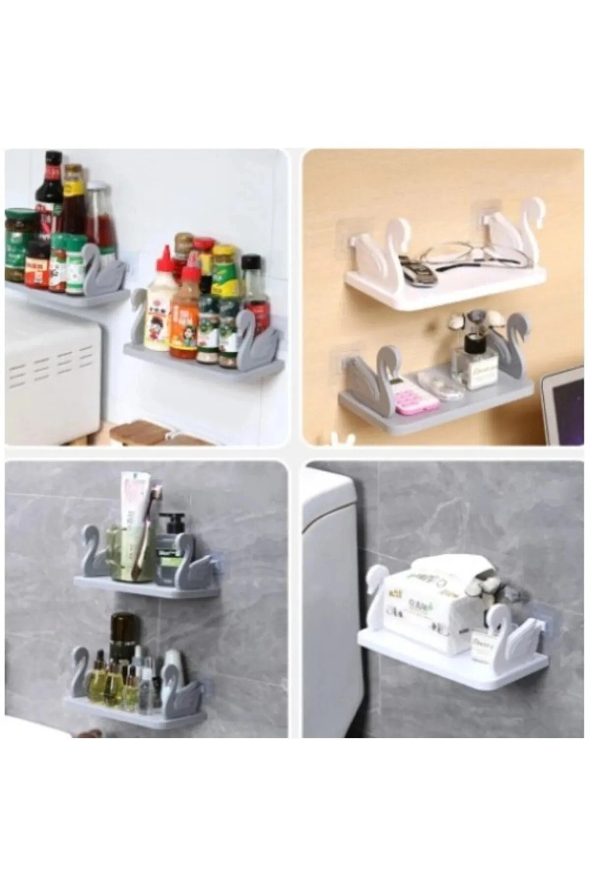 Kuğu Tasarımlı Kendinden Yapışkanlı Pratik Raf  1 Adet