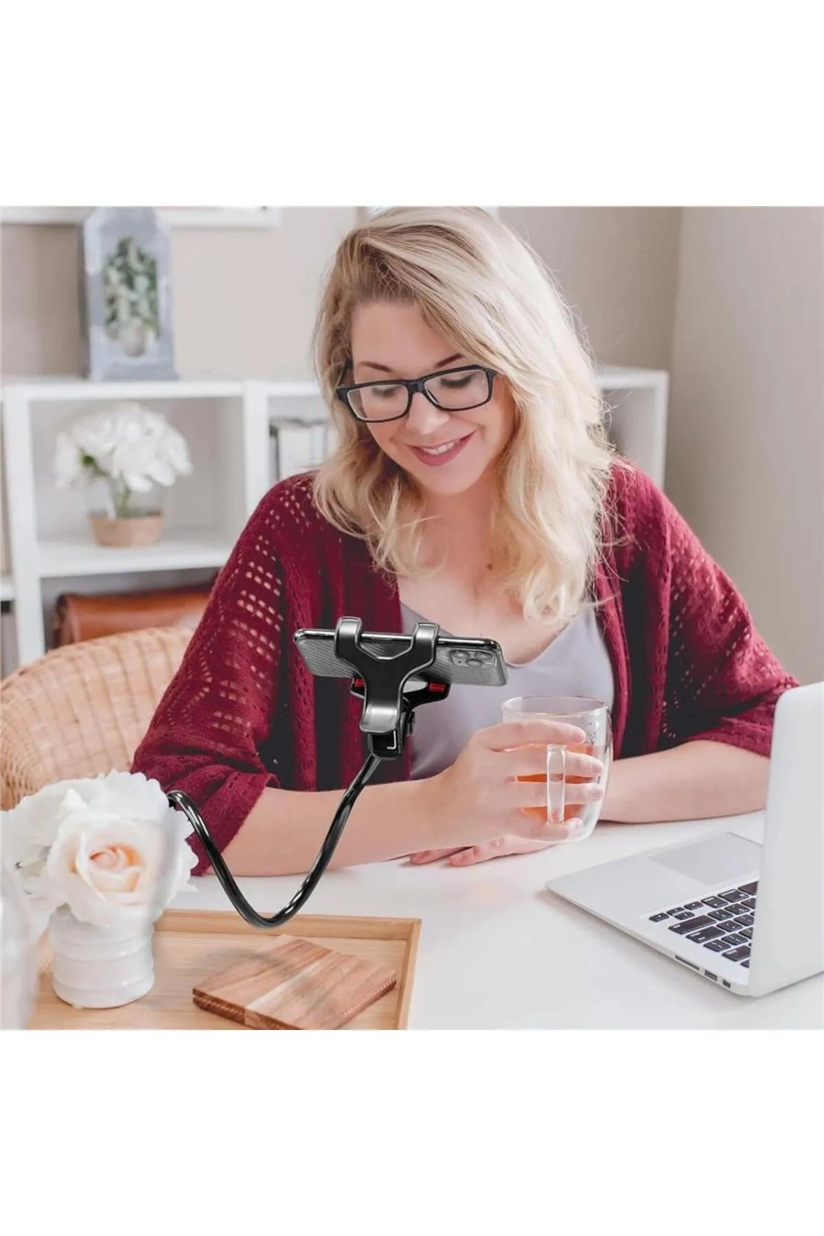 Akrobat Telefon Tutucu Siyah Oynar Başlıklı Portatif Çok Amaçlı Telefon Tutacağı