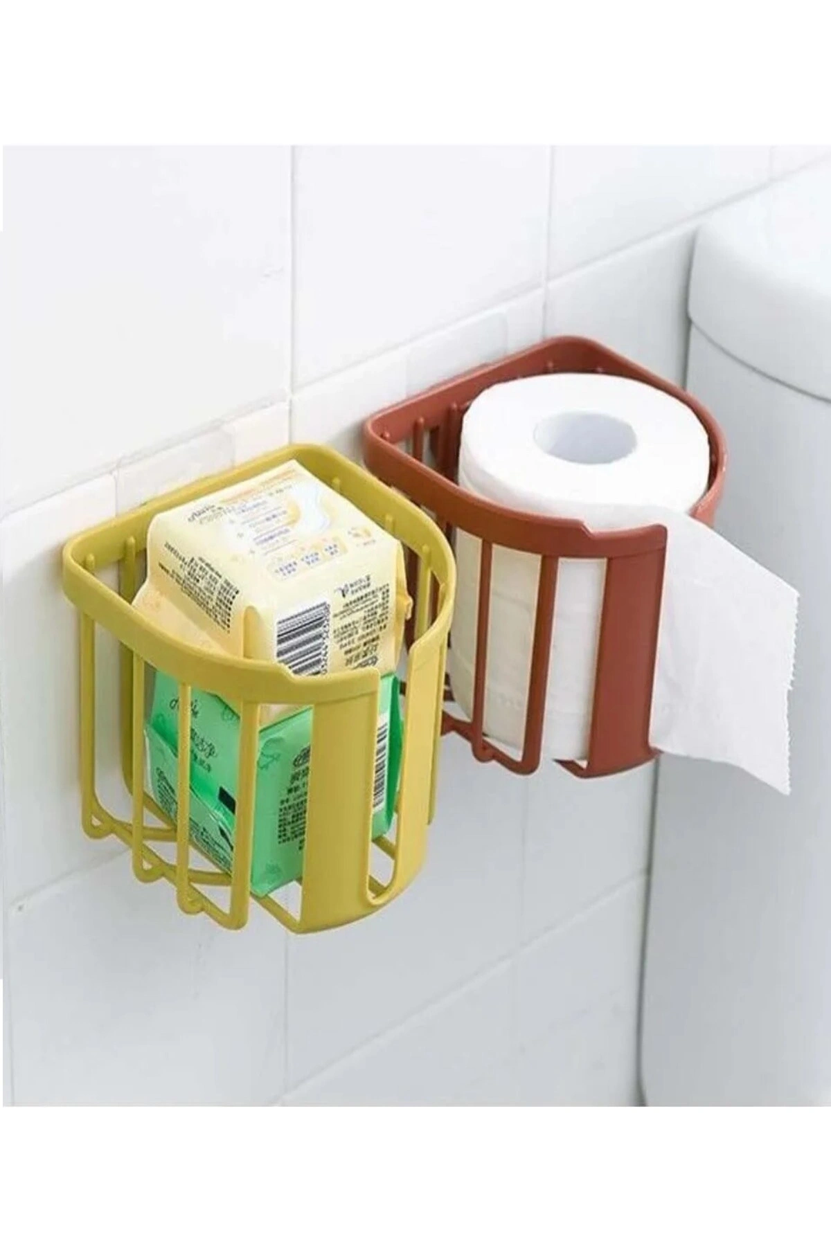 WC Kağıdı İçin Pratik Kolay Monte Edilebilen Yapışkanlı Çok Fonksiyonlu Beyaz Banyo Organizeri