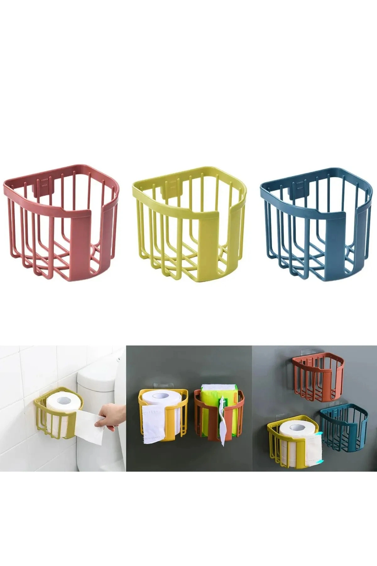 WC Kağıdı İçin Pratik Kolay Monte Edilebilen Yapışkanlı Çok Fonksiyonlu Beyaz Banyo Organizeri