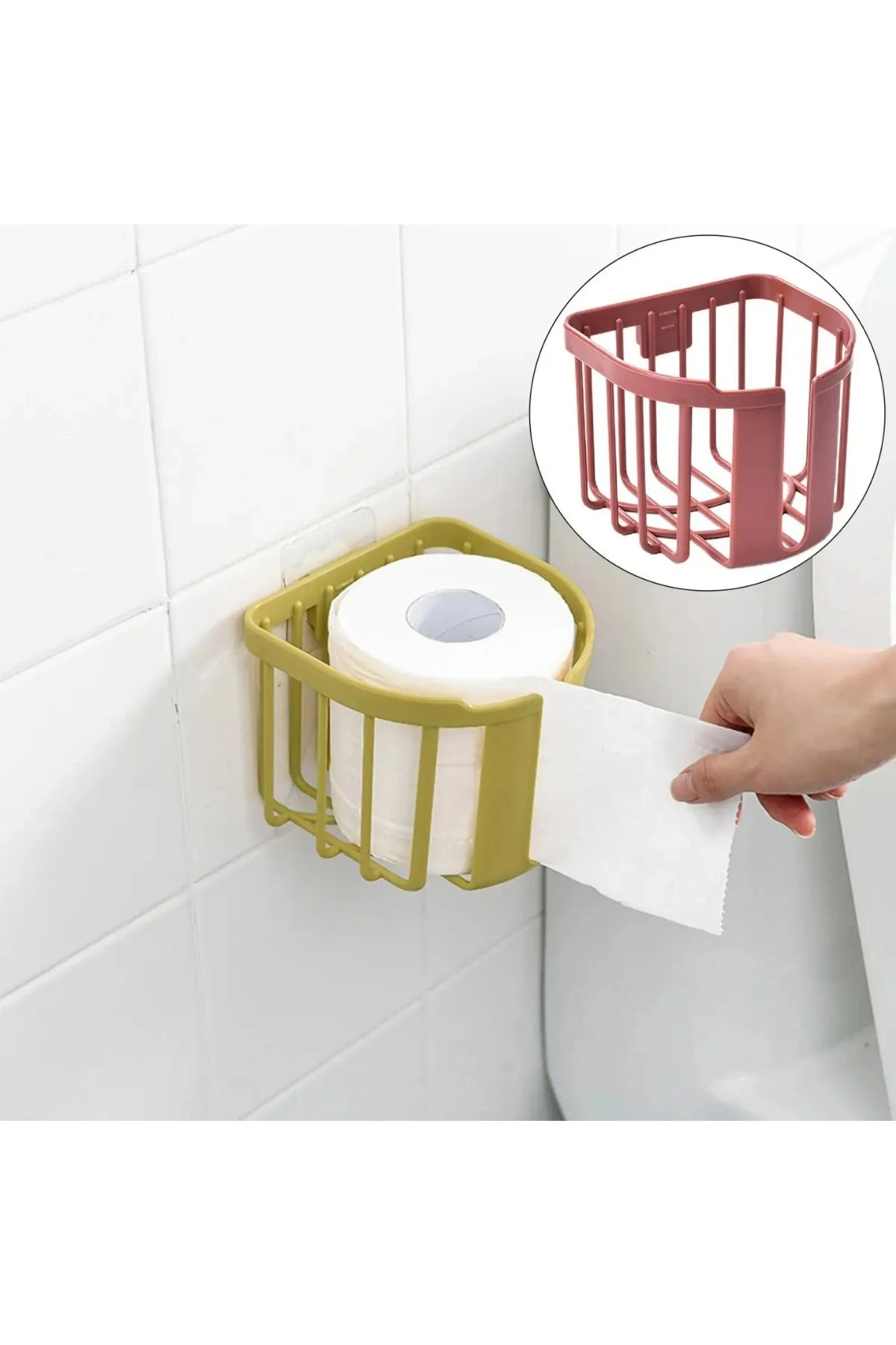 WC Kağıdı İçin Pratik Kolay Monte Edilebilen Yapışkanlı Çok Fonksiyonlu Beyaz Banyo Organizeri