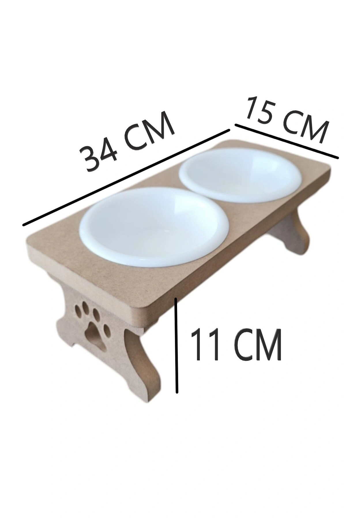 Ahşap Demonte 2 Plastik Taslı Kedi Mama Ve Su Kabı BEYAZ