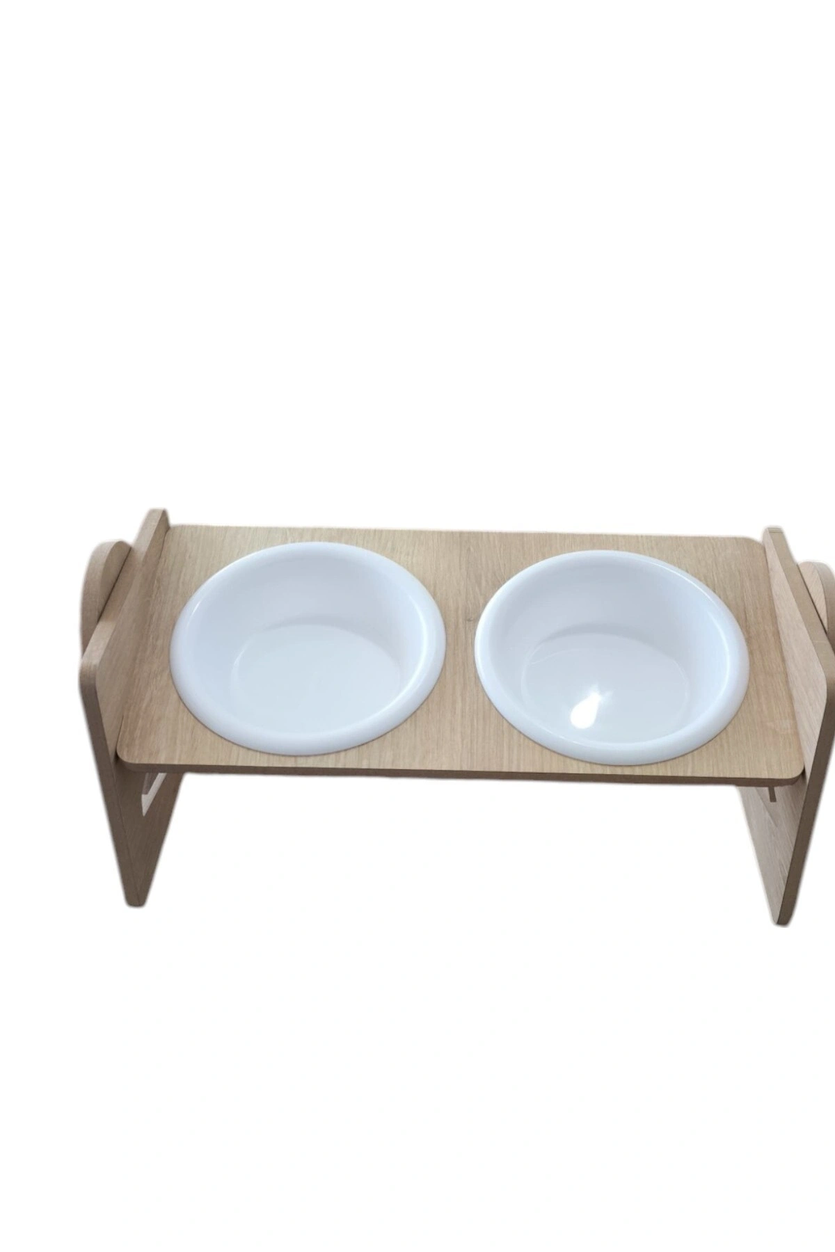 Ayarlanabilir Ahşap 2 Plastik Taslı Kedi Ve Köpek Mama Ve Su Kabı BEYAZ