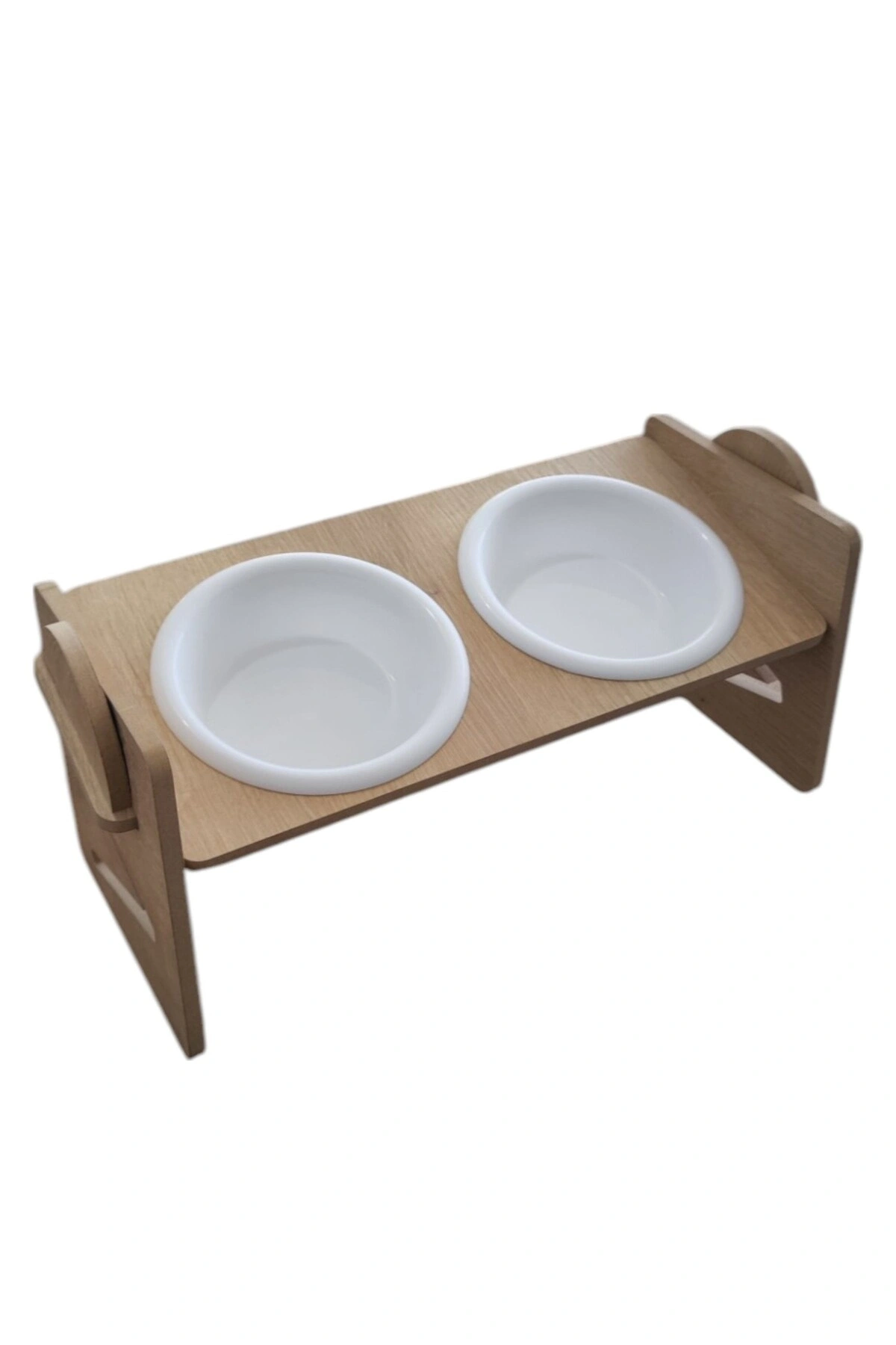 Ayarlanabilir Ahşap 2 Plastik Taslı Kedi Ve Köpek Mama Ve Su Kabı BEYAZ