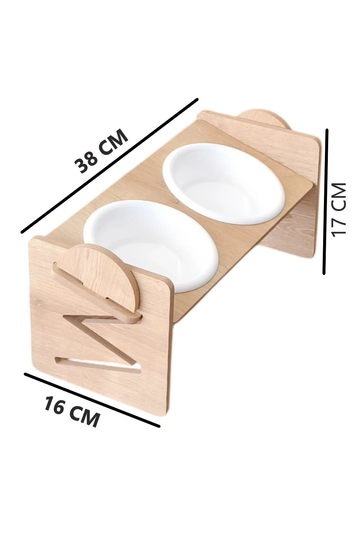 Ayarlanabilir Ahşap 2 Plastik Taslı Kedi Ve Köpek Mama Ve Su Kabı BEYAZ