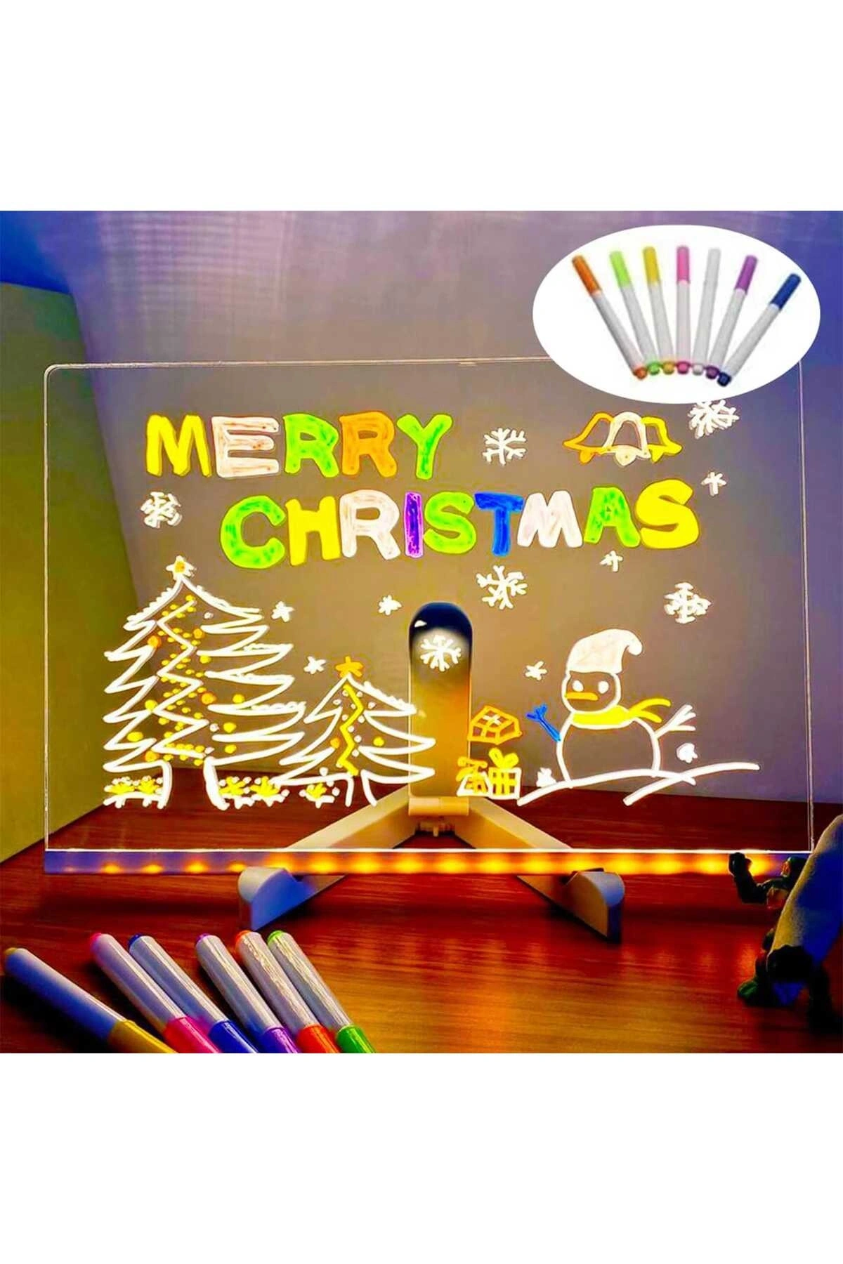 20x20 Led Işıklı Yazı Çizim Tahtası Ayarlanabilir Stant Ve Hediye 7 Keçeli Kalem