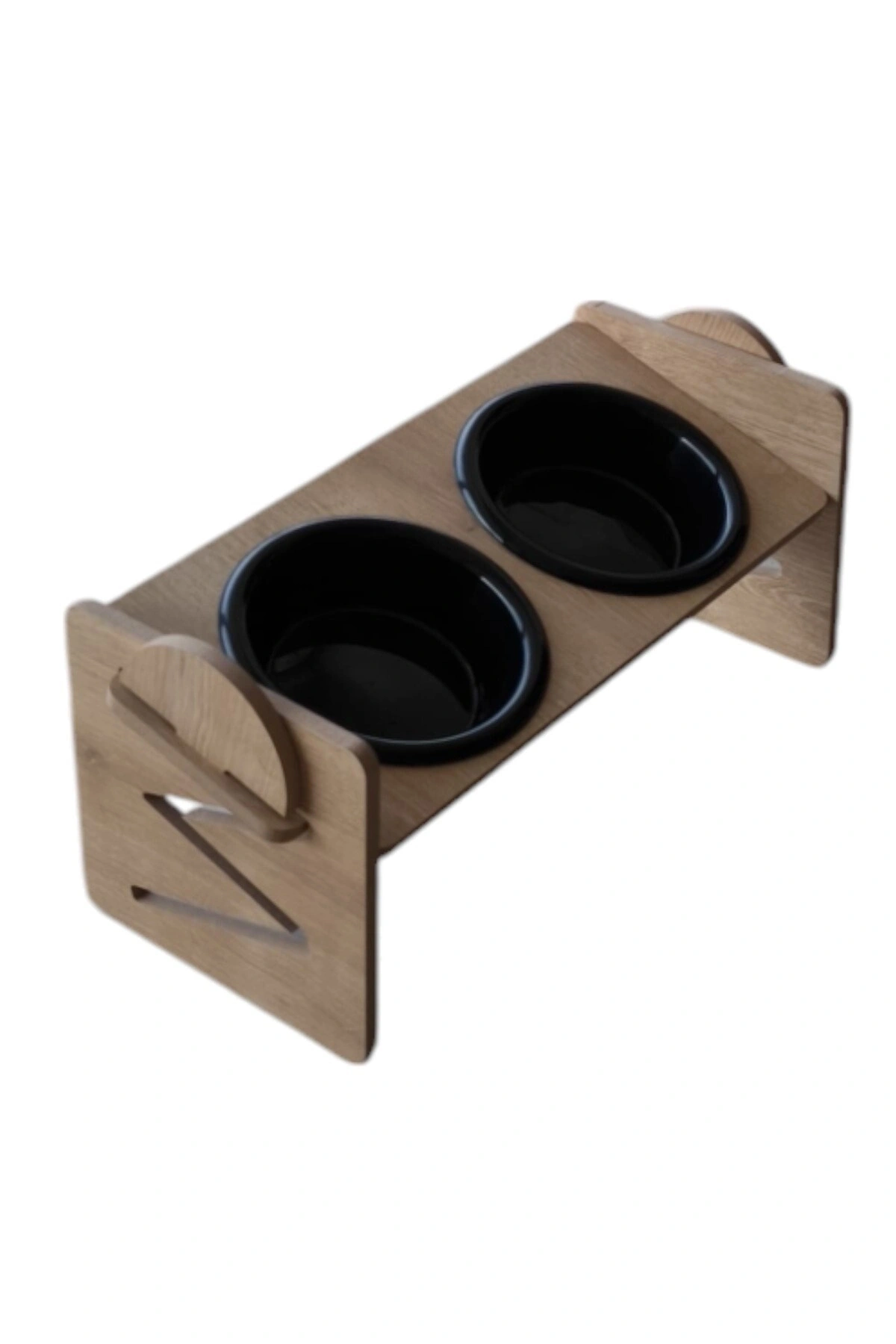 Ayarlanabilir Ahşap 2 Plastik Taslı Kedi Ve Köpek Mama Ve Su Kabı SİYAH