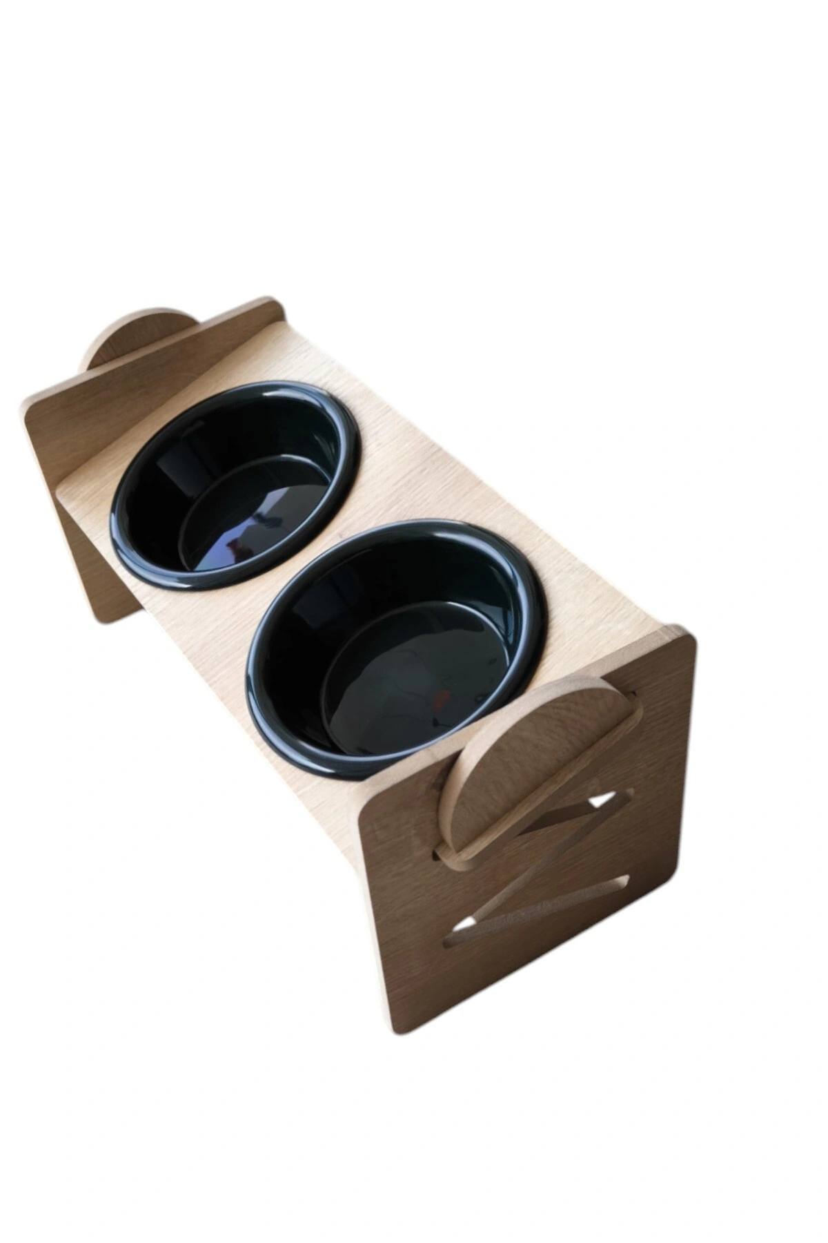 Ayarlanabilir Ahşap 2 Plastik Taslı Kedi Ve Köpek Mama Ve Su Kabı SİYAH