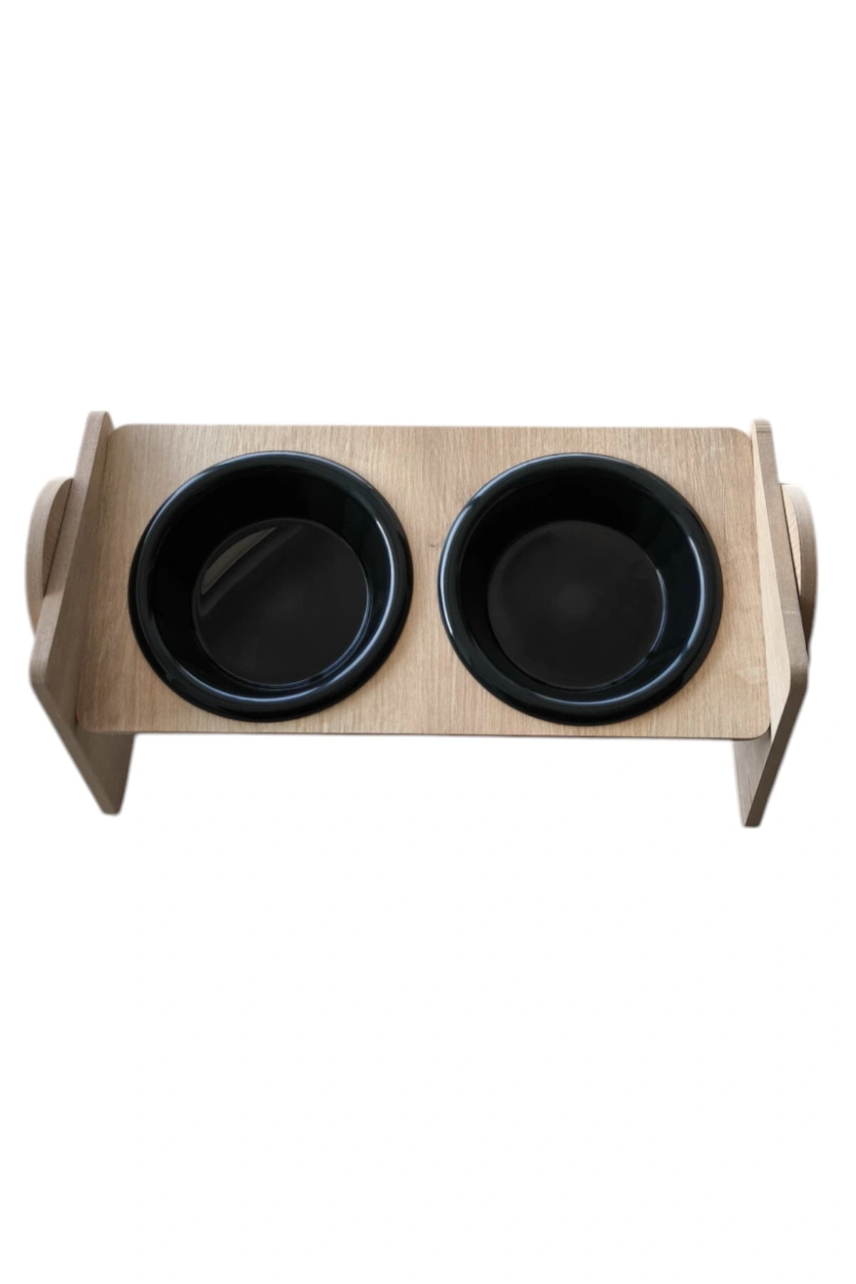 Ayarlanabilir Ahşap 2 Plastik Taslı Kedi Ve Köpek Mama Ve Su Kabı SİYAH